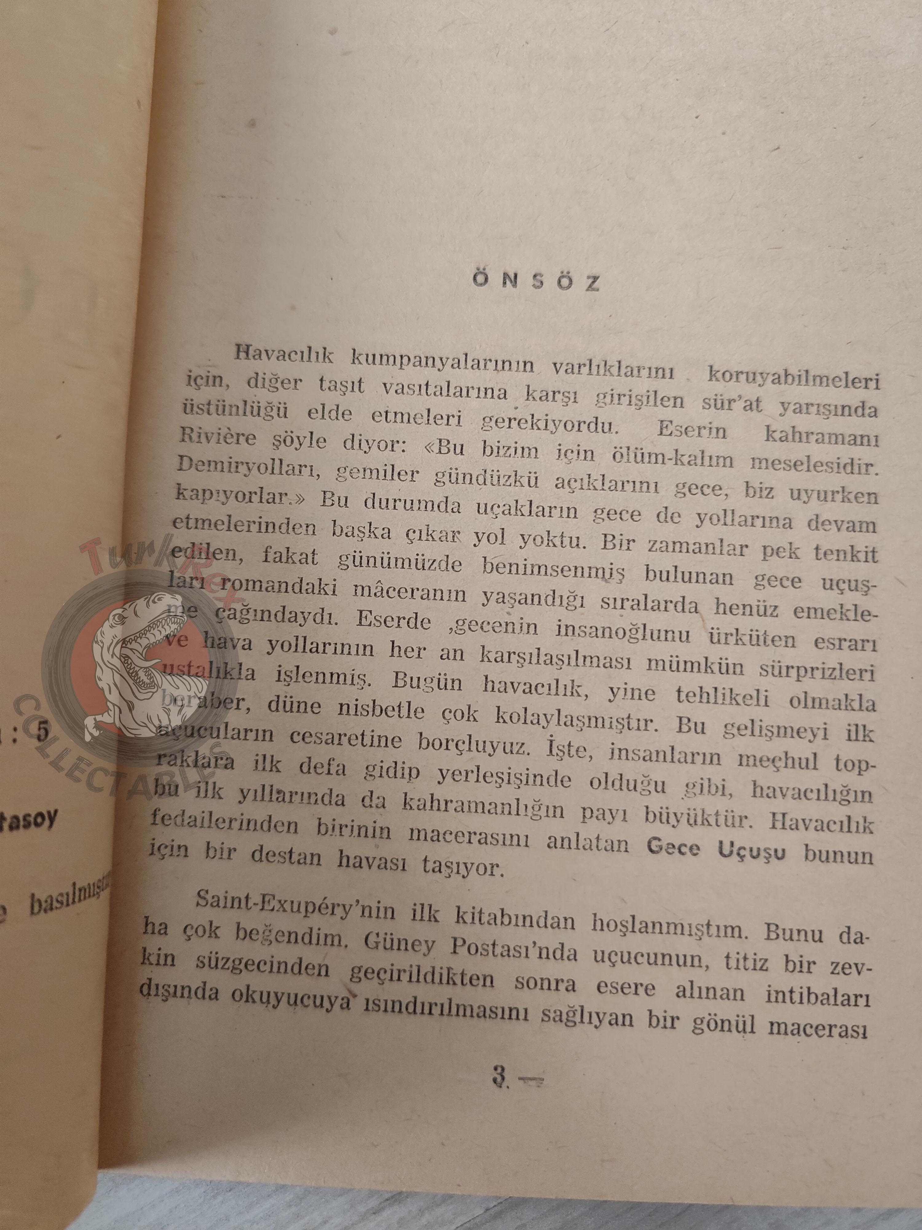 Antoine de Saint-Exupéry – Night Flight 1954 Turkish Book Turkey