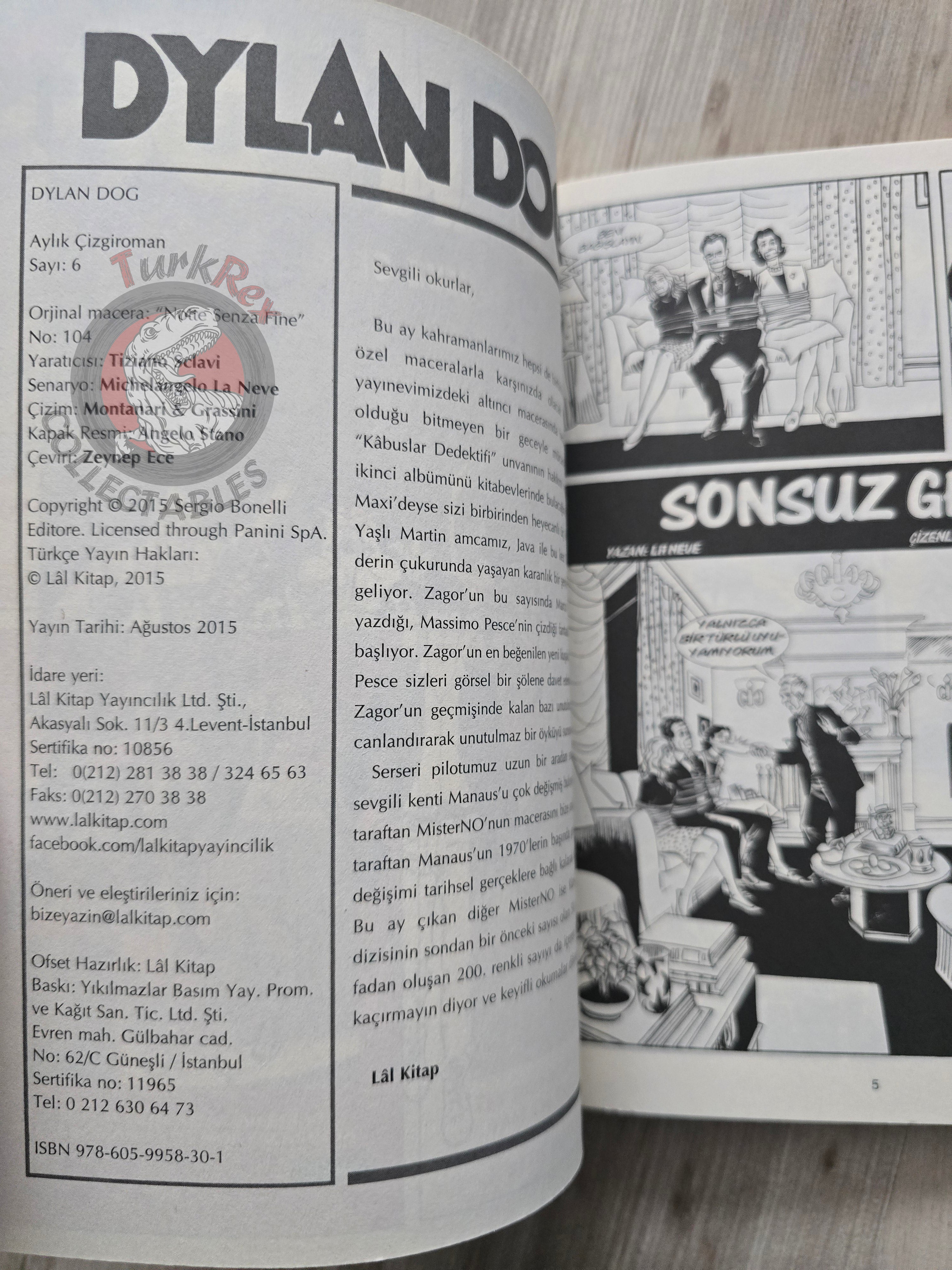 Dylan Dog #6 2015 Turkish Comic Turkey #104 Notte senza fine