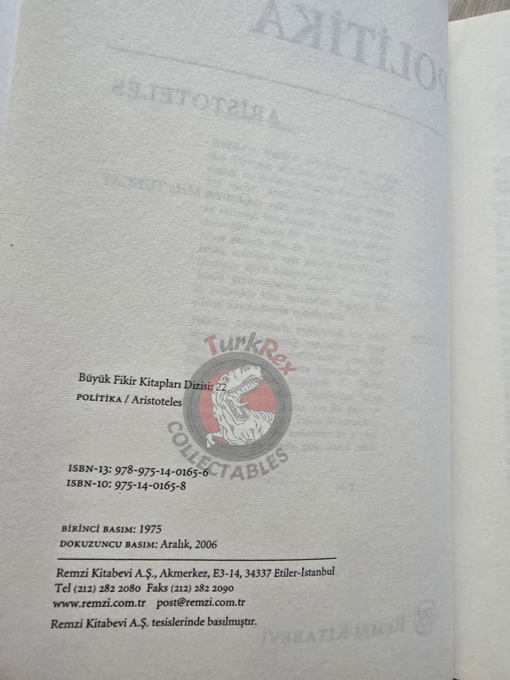 Aristotle – Politics 2006 Turkish Book Turkey