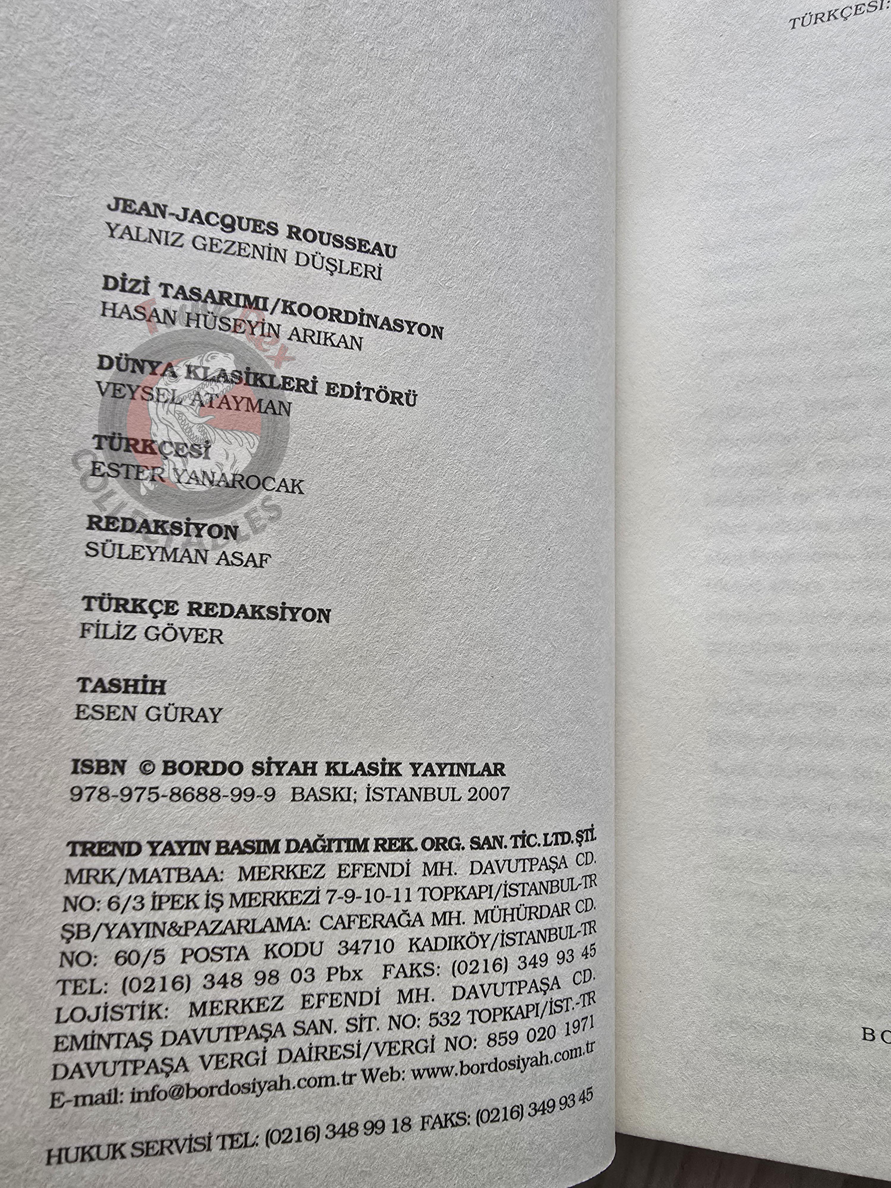 Jean-Jacques Rousseau – Reveries of a Solitary Walker 2007 Turkish Book Turkey 1