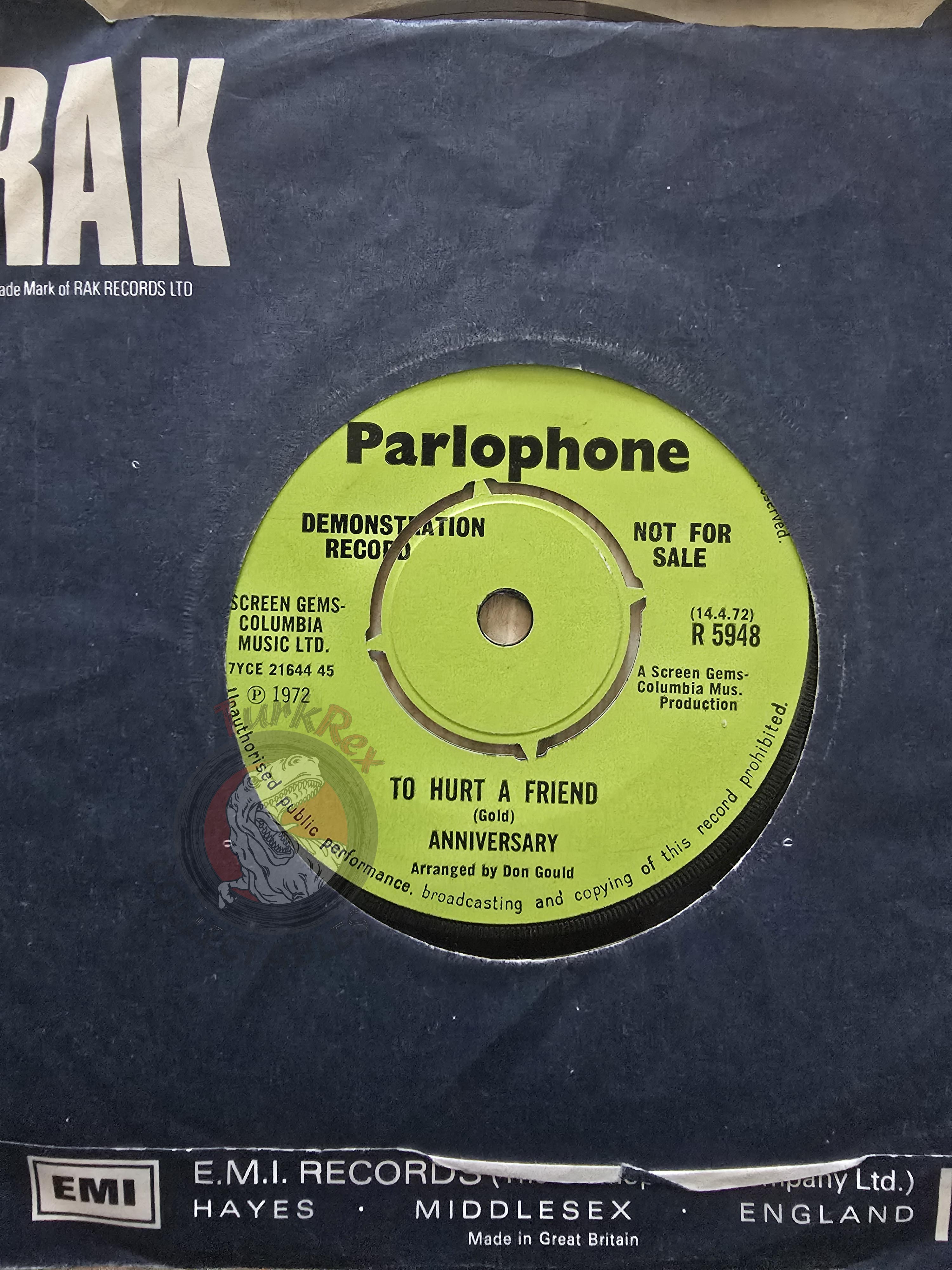 Anniversary – Jo Jo / To Hurt A Friend 7" Promo UK Pressing Vinyl