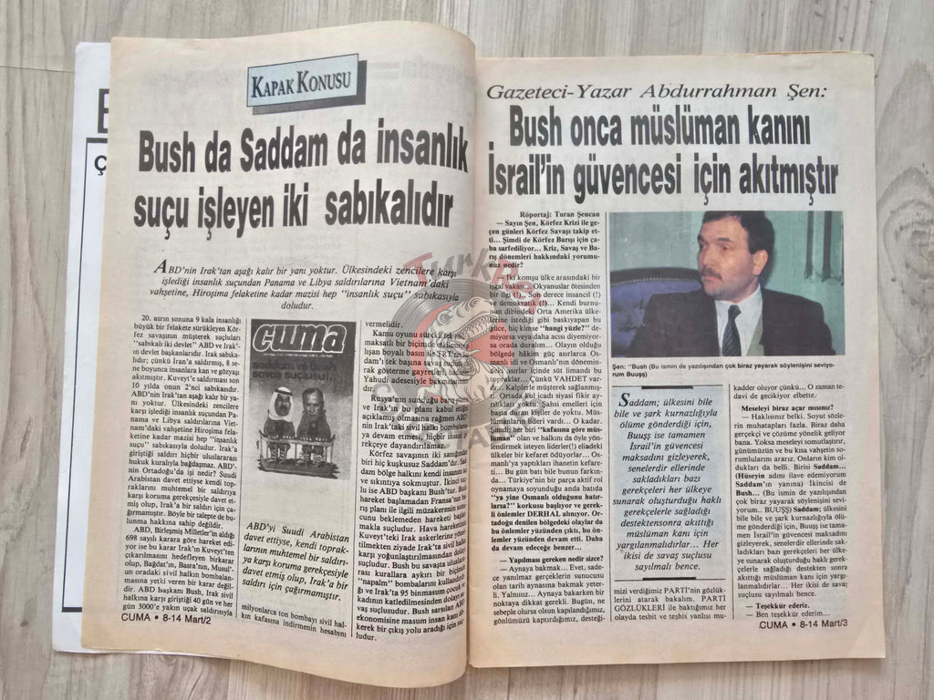 Cuma 1991 Saddam and Bush Are War Criminals! Turkish Magazine Turkey Saddam Hussein Gulf War