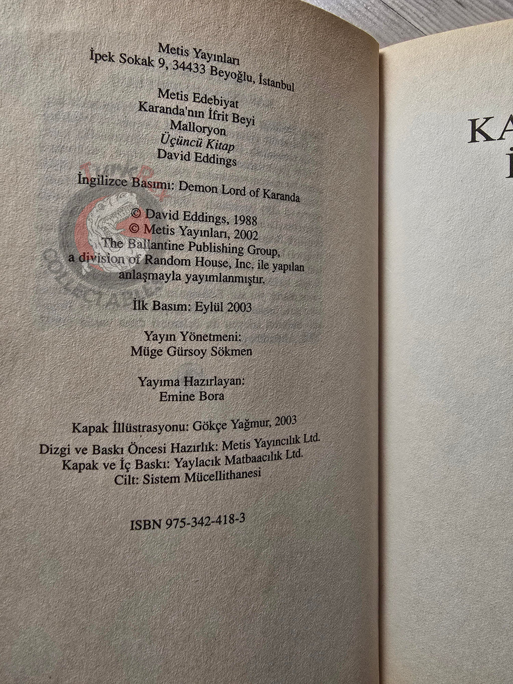 David Eddings – The Malloreon 3: Demon Lord of Karanda 2003 1st Turkish Book Turkey