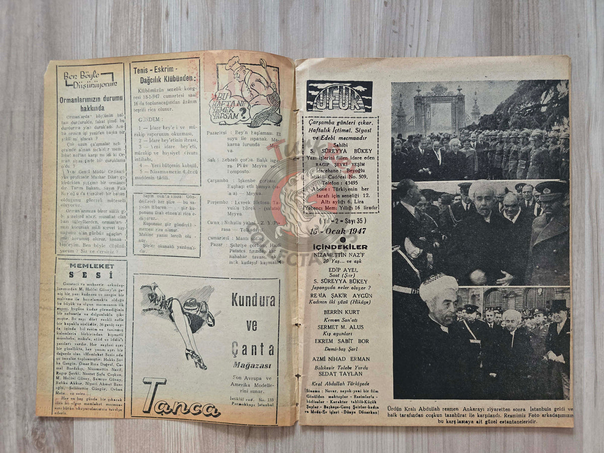 Ufuk 1947 King Abdullah I of Jordan’s Visit to Turkey Turkish Magazine Middle East Gene Tierney