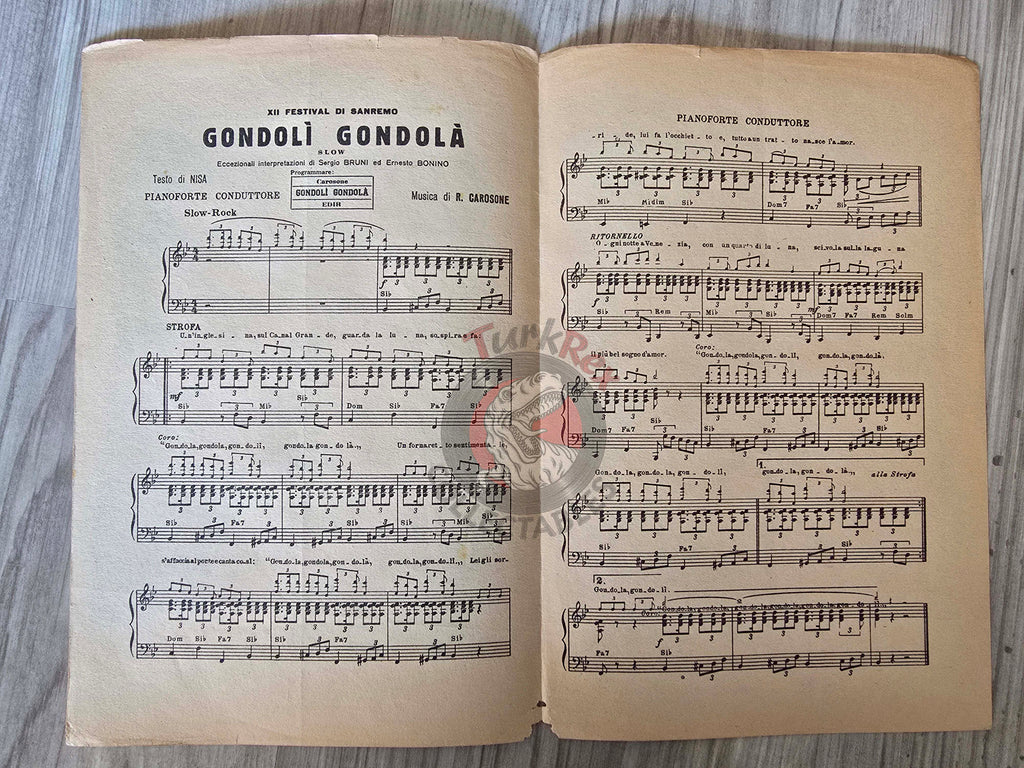 Sergio Bruni – Gondoli Gondola Turkish Vintage Musical Notes Sheet Turkey Sanremo