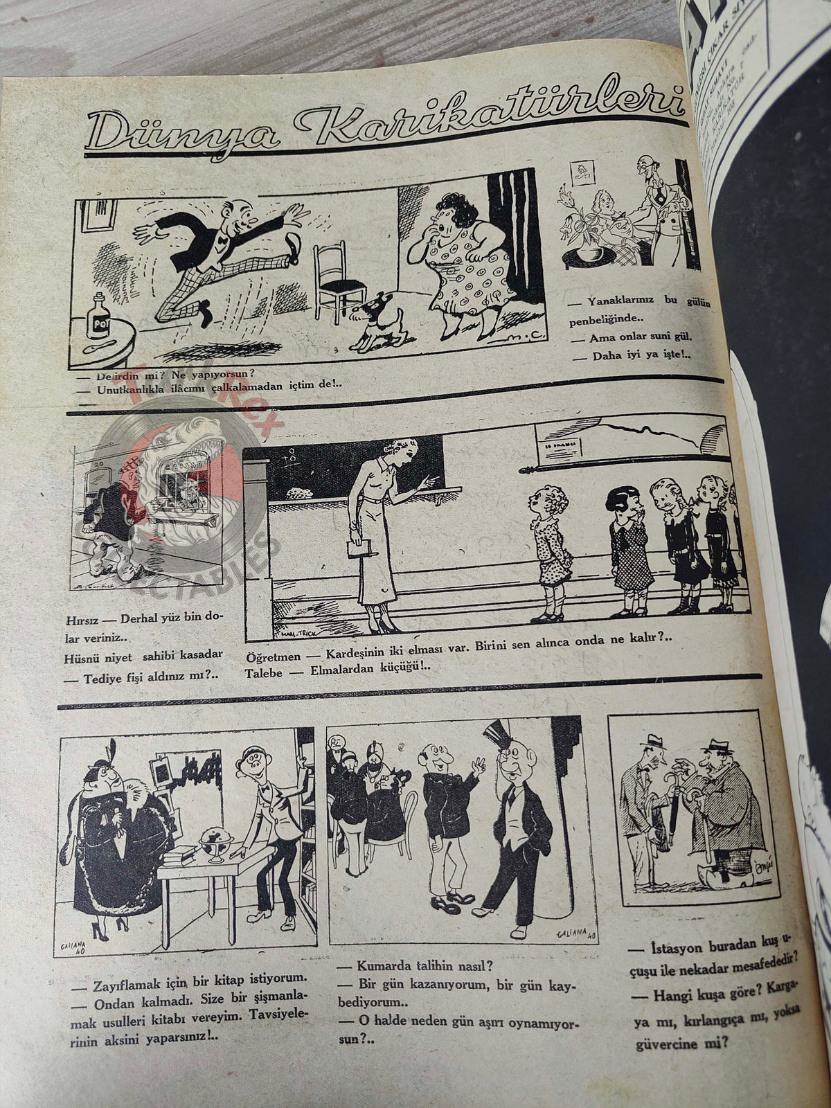 Karikatür 1941 Humor Magazine Turkish Turkey Germany and India WW2 era Churchill Britain Russia