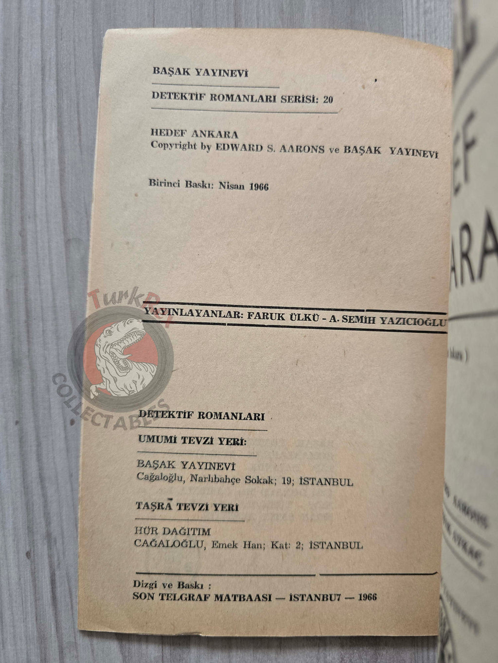 Edward Aarons – Sam Durell Assignment Ankara 1966 1st Turkish Book Turkey