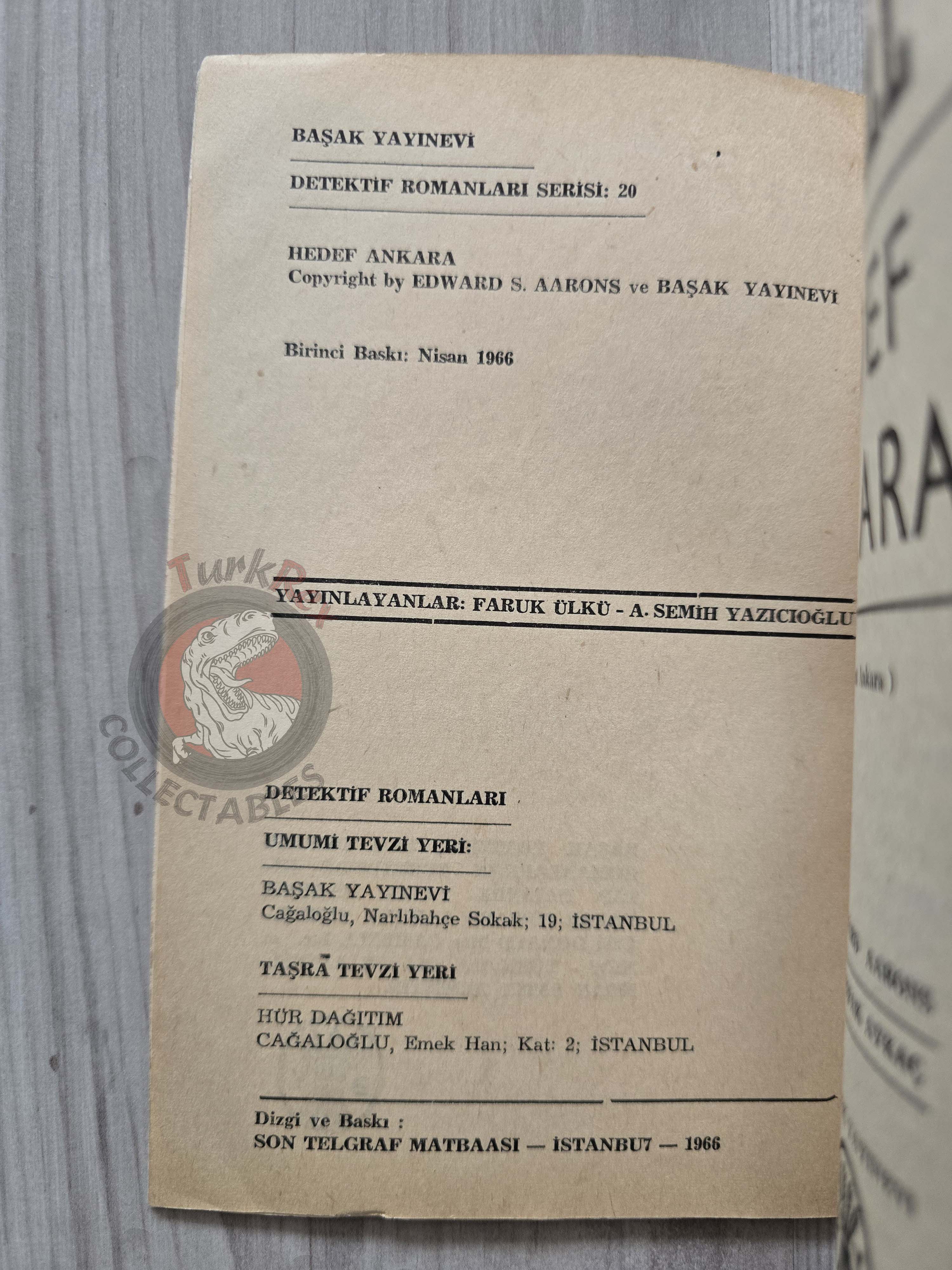 Edward Aarons – Sam Durell Assignment Ankara 1966 1st Turkish Book Turkey