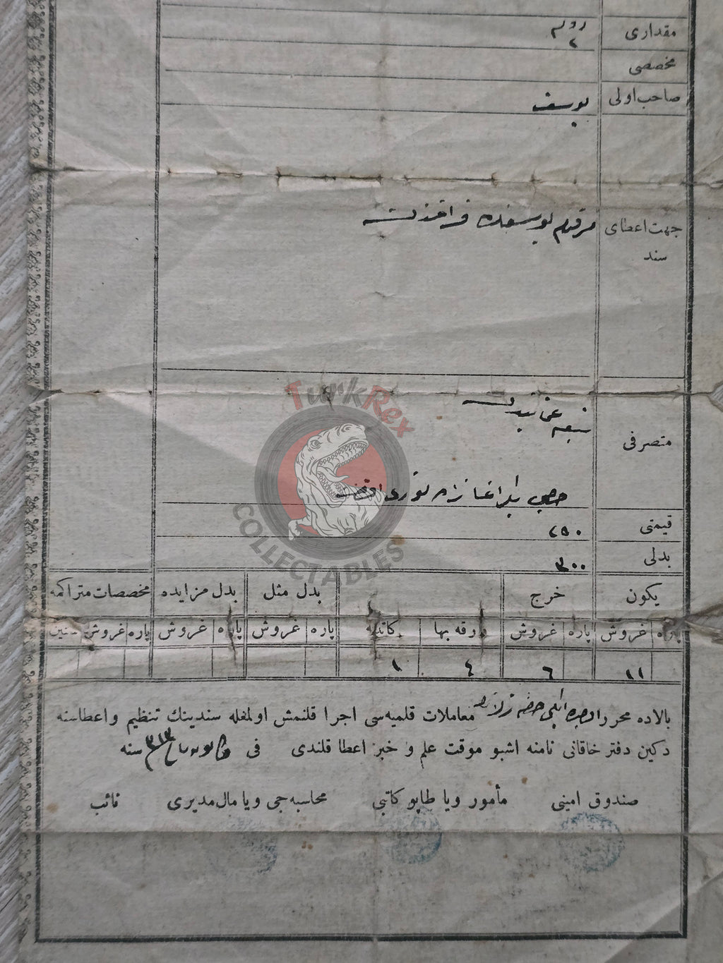 Ottoman 1898 Land Deed Agricultural Field in Sivas Title Koçgiri Zara