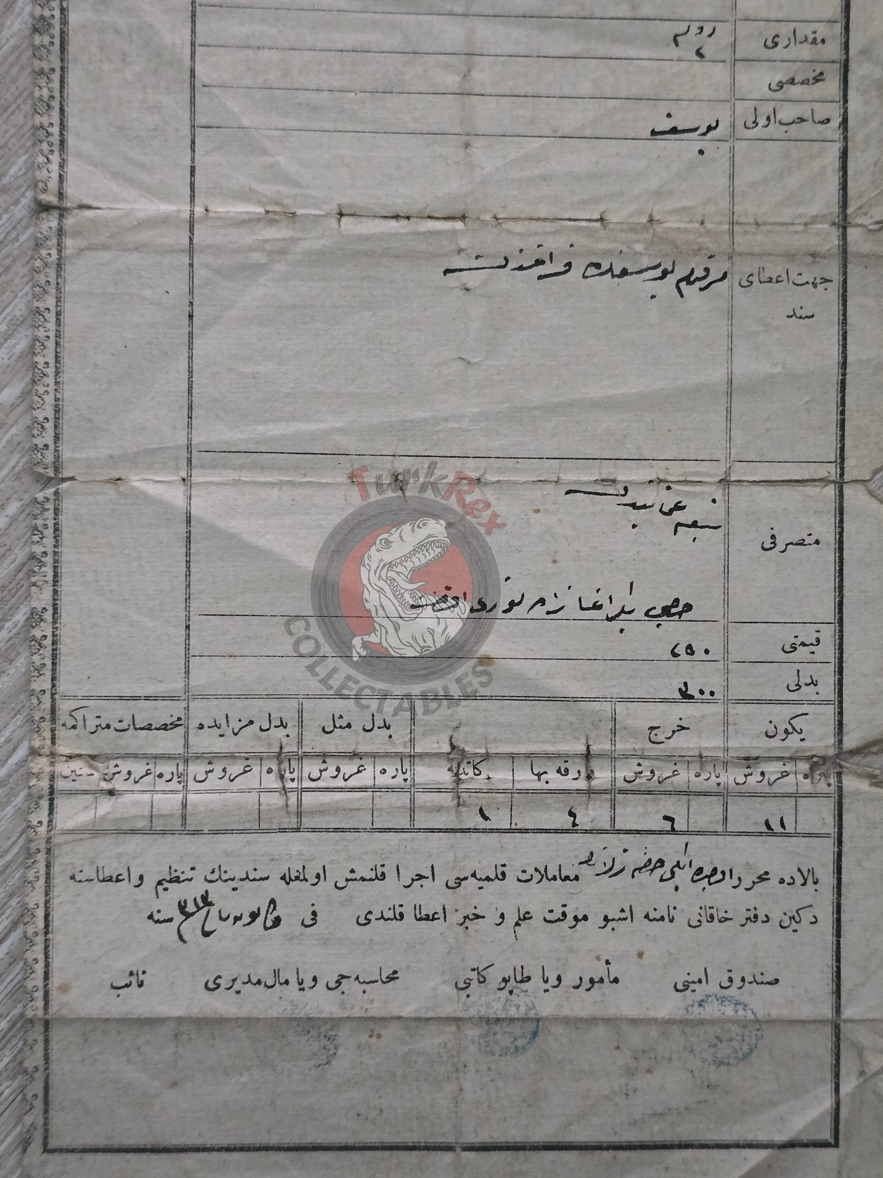 Ottoman 1898 Land Deed Agricultural Field in Sivas Title Koçgiri Zara