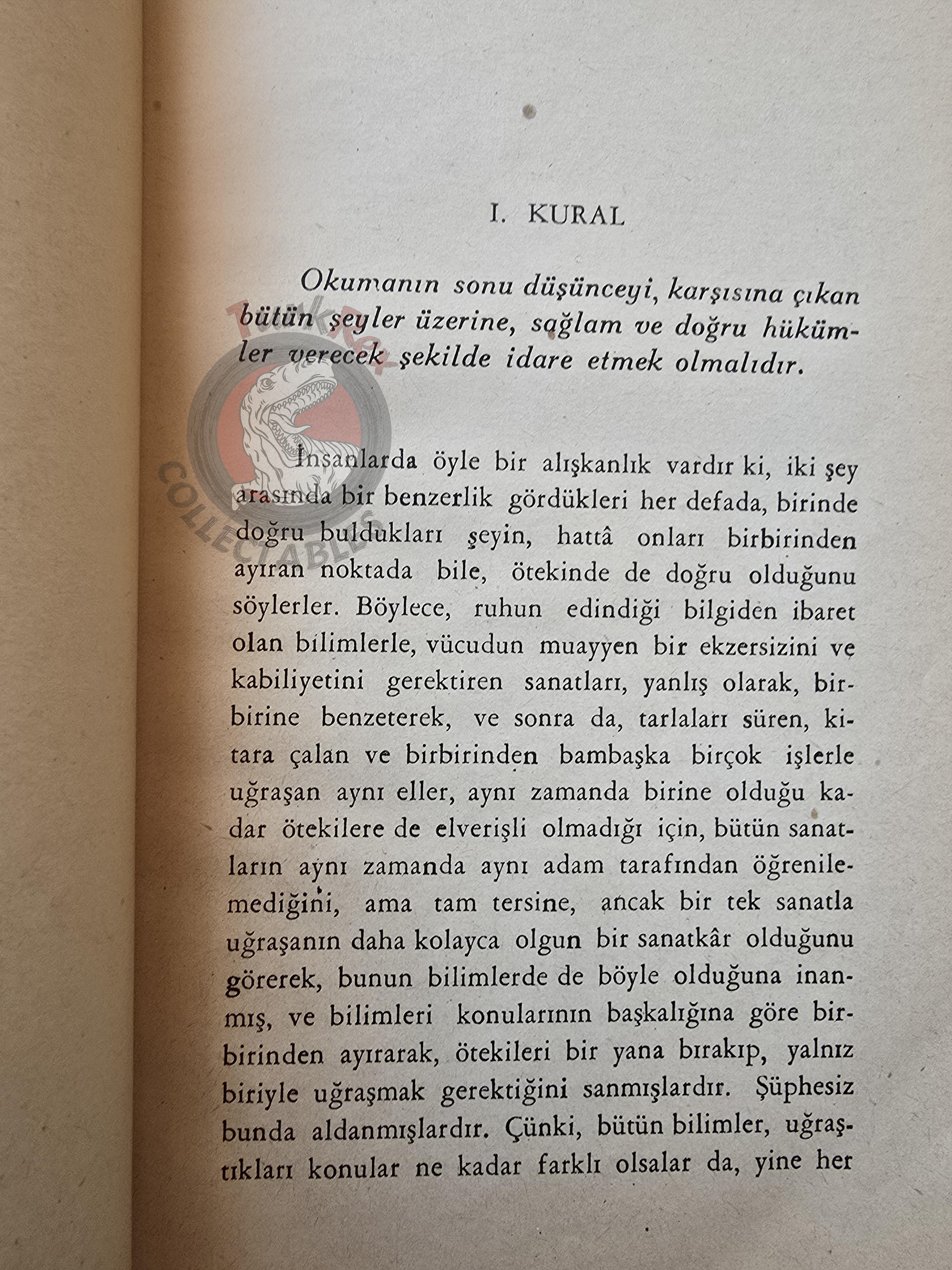 René Descartes – Rules for the Direction of the Mind 1945 1st Turkish Book Turkey