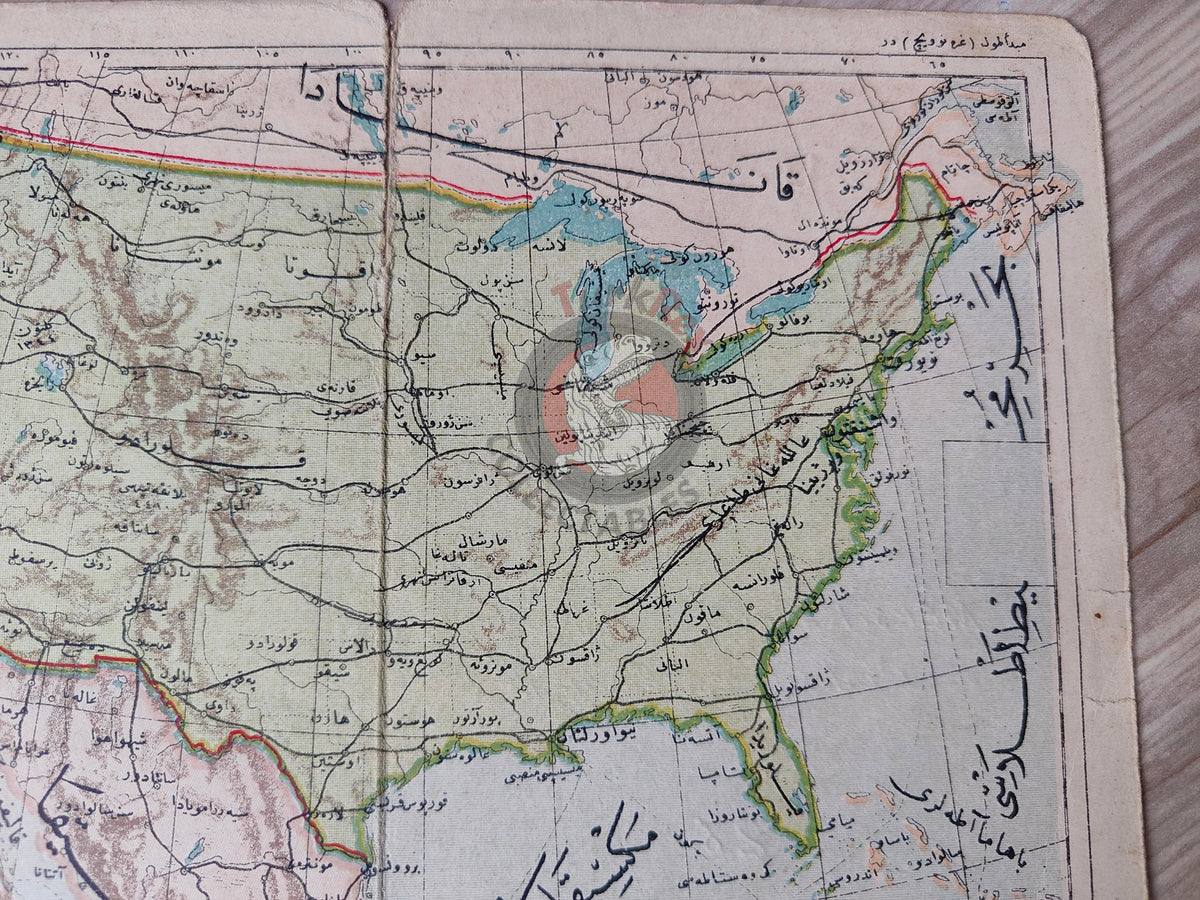 North America 1906 Ottoman Atlas Map Ottoman Empire USA Canada Mexico