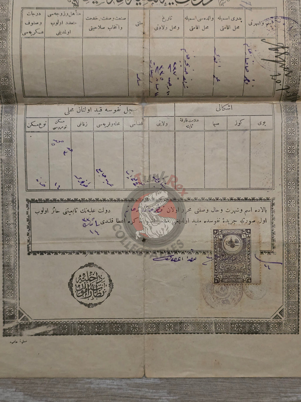 Ottoman Identity Document 1919 İstanbul Muslim Female Citizen Fatma Safinaz