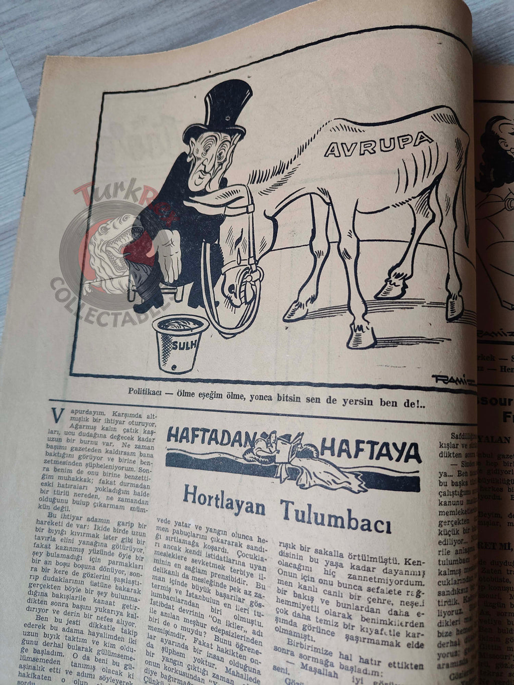 Karikatür 1946 Humor Magazine Turkish Turkey The Allies Have Put Out the Fire! WW2 era Britain Uncle Sam