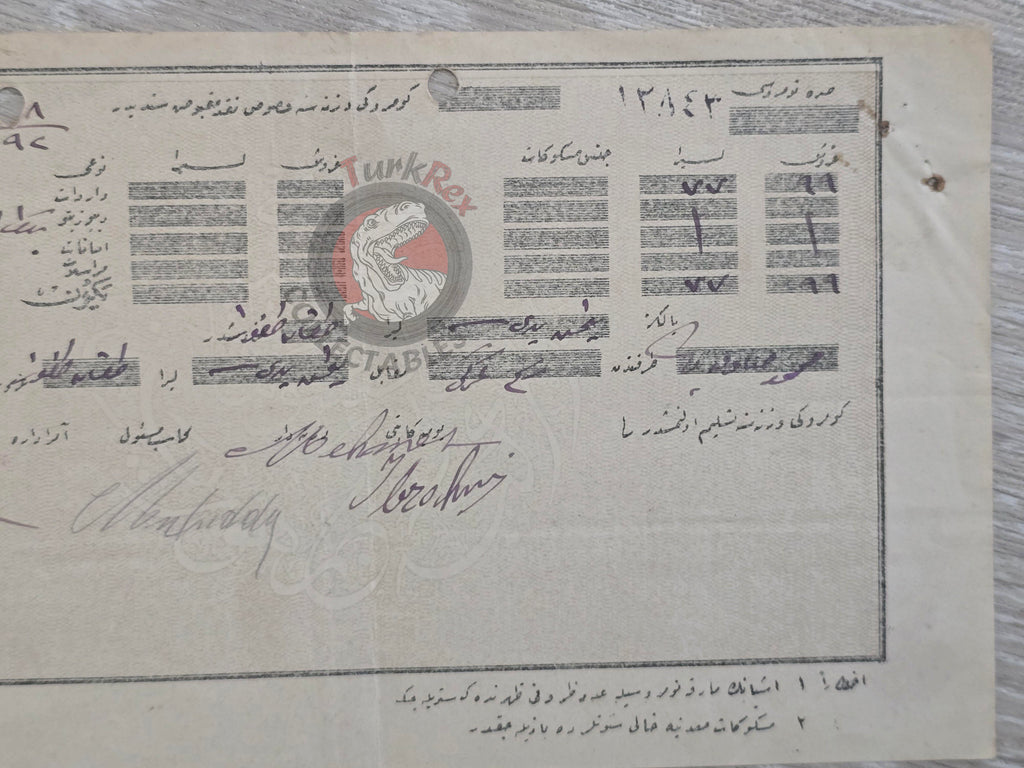 Ottoman 1928 Customs Cash Receipt for Import Duty Payment