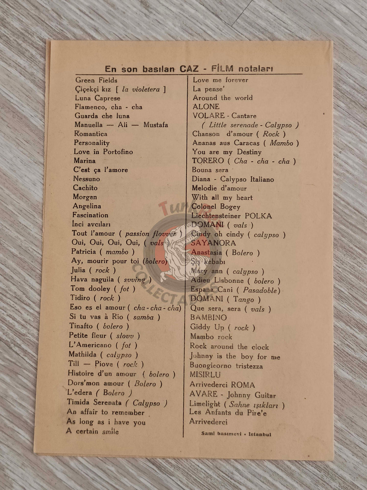 Adriano Celentano – Con Ventiquattro Mila Baci Turkish Vintage Musical Notes Sheet Turkey