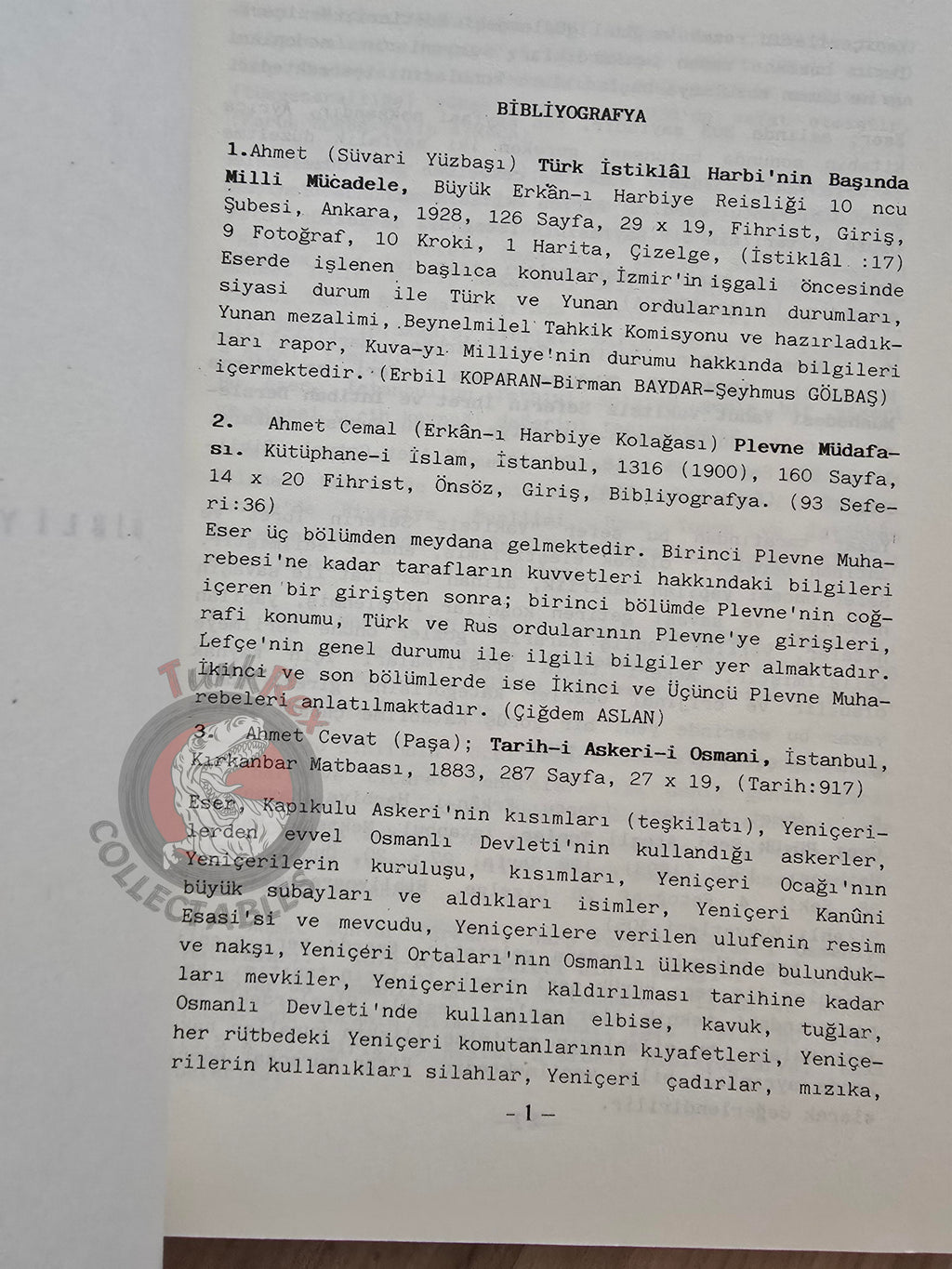 Bibliography of Military History Publications 1987 Turkish Book Turkey Military