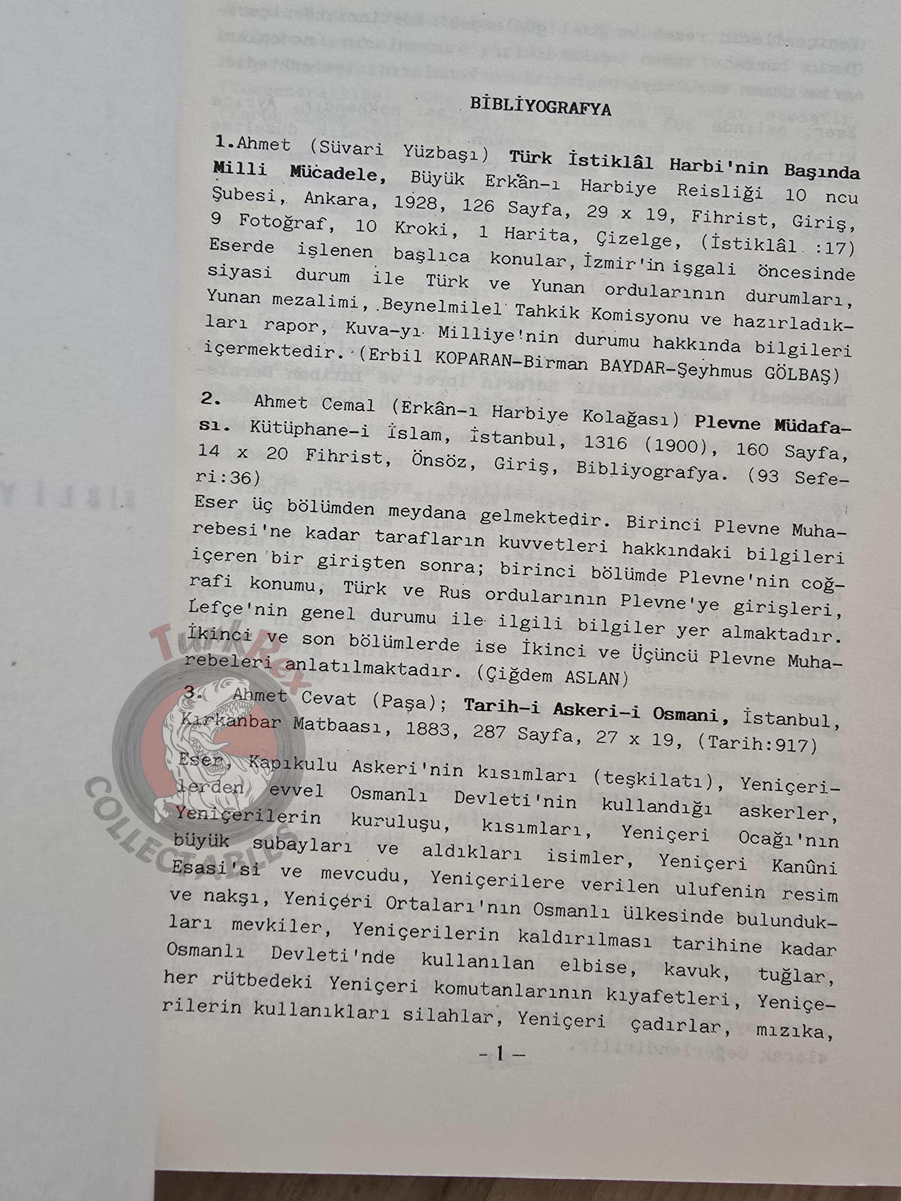 Bibliography of Military History Publications 1987 Turkish Book Turkey Military