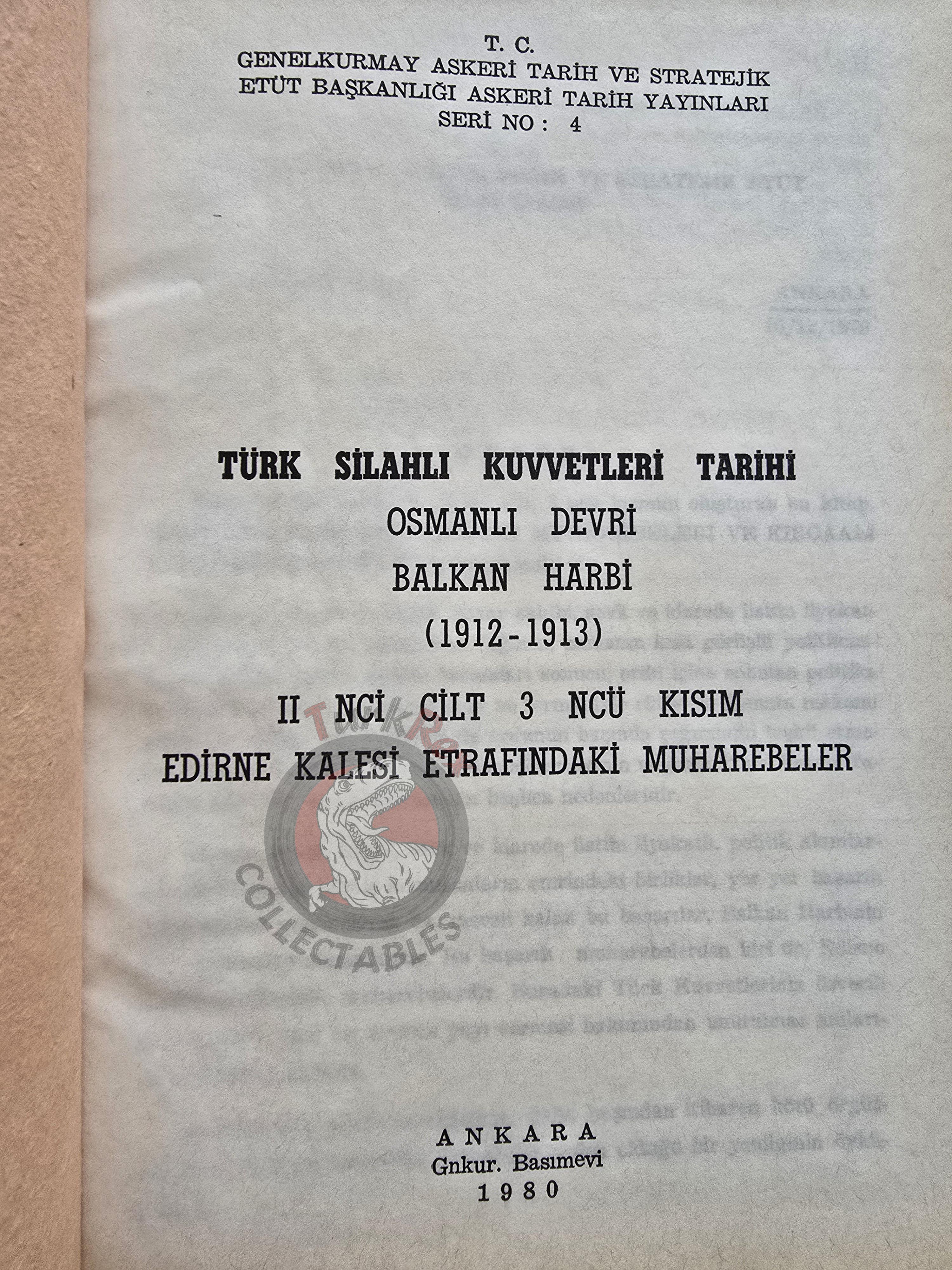 Balkan War Battles Around the Edirne Fortress 1980 Turkish Book Military Ottoman Empire Maps