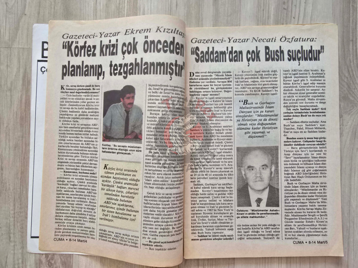 Cuma 1991 Saddam and Bush Are War Criminals! Turkish Magazine Turkey Saddam Hussein Gulf War