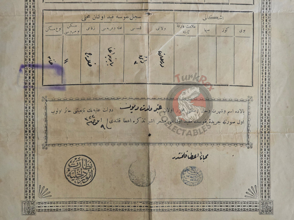 Ottoman Identity Document 1906 İstanbul Greek Rum Citizen Greece