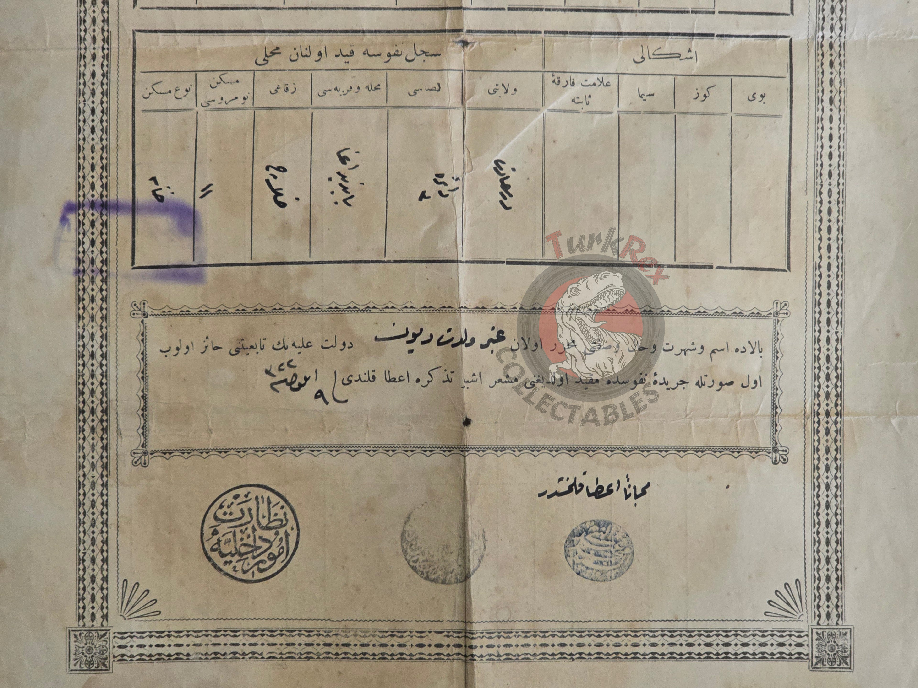 Ottoman Identity Document 1906 İstanbul Greek Rum Citizen Greece