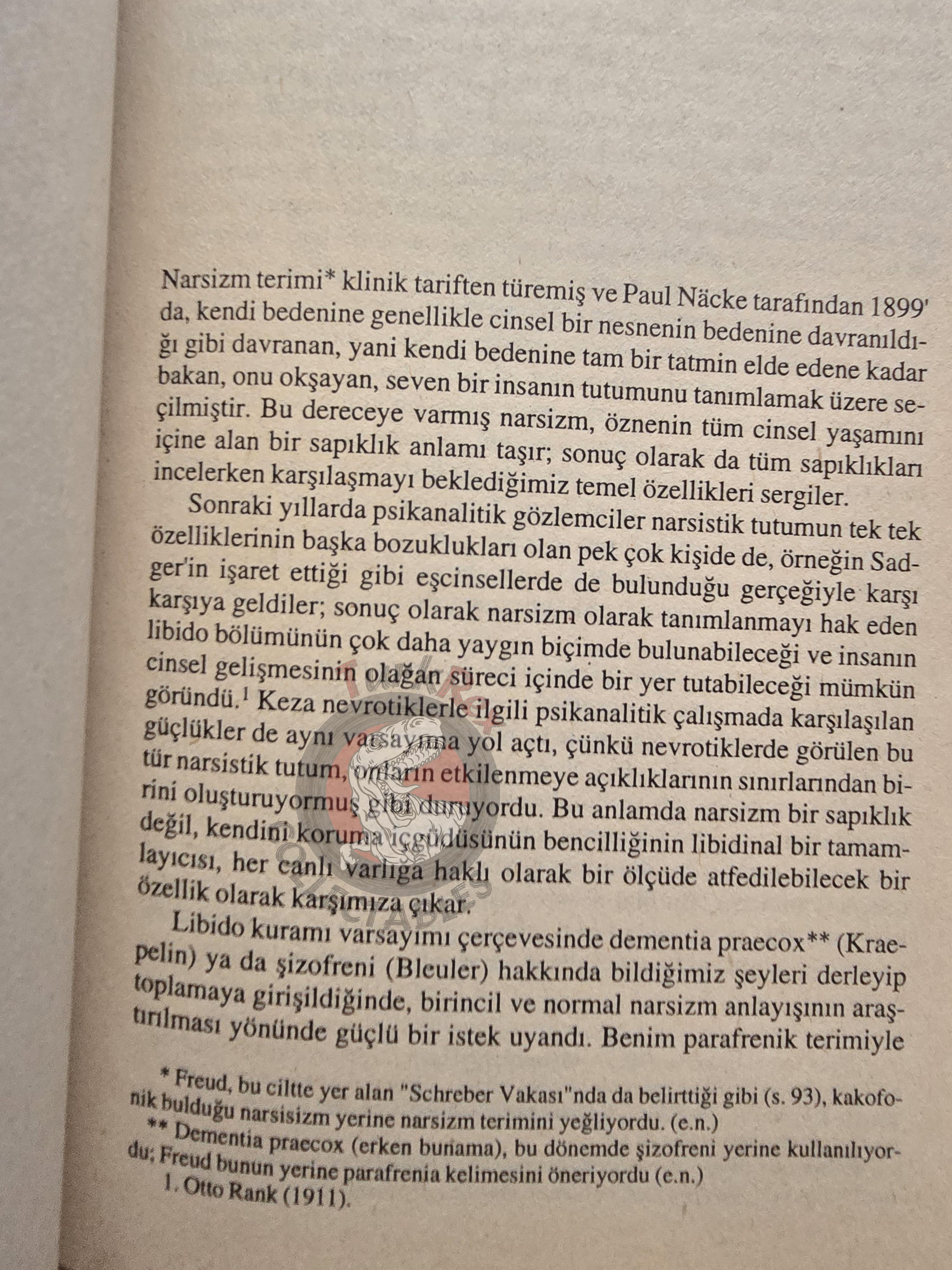 Sigmund Freud – On Narcissism & Psycho-Analytic Notes 1998 Turkish Book Turkey