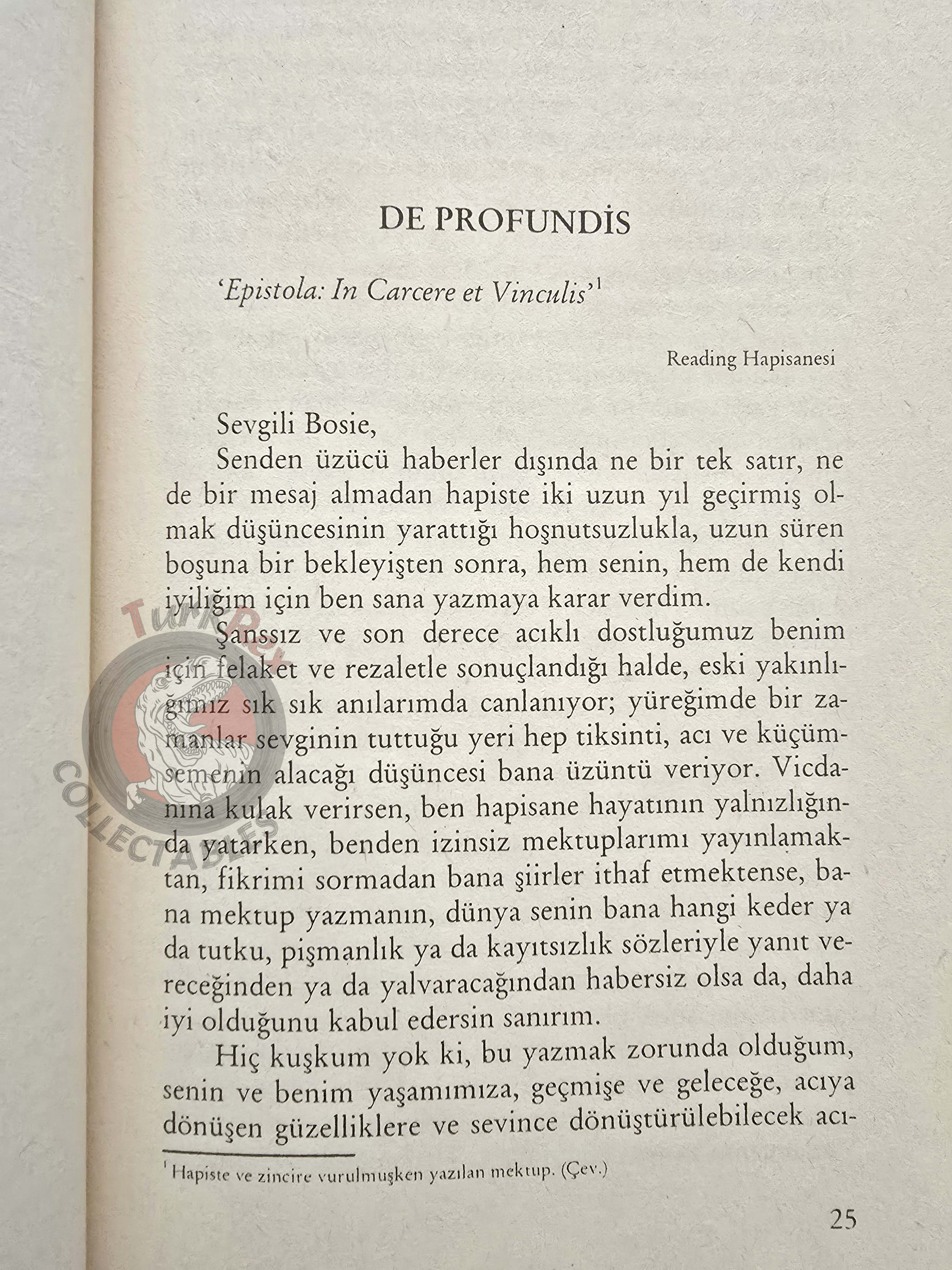 Oscar Wilde – De Profundis 1997 Turkish Book Turkey