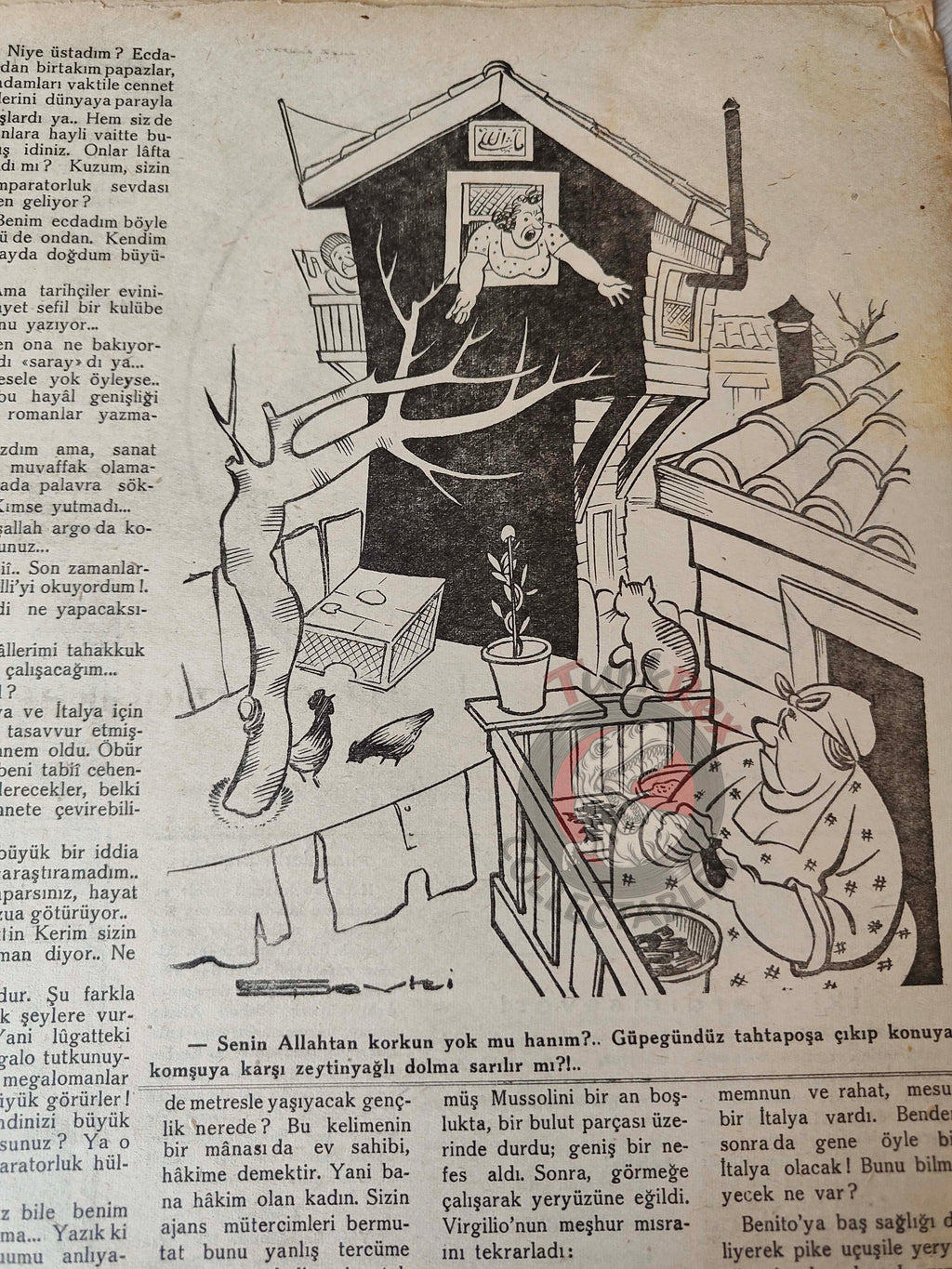 Akbaba 1945 Humor Magazine Turkish Turkey Germany Peace WW2 era Benito Mussolini