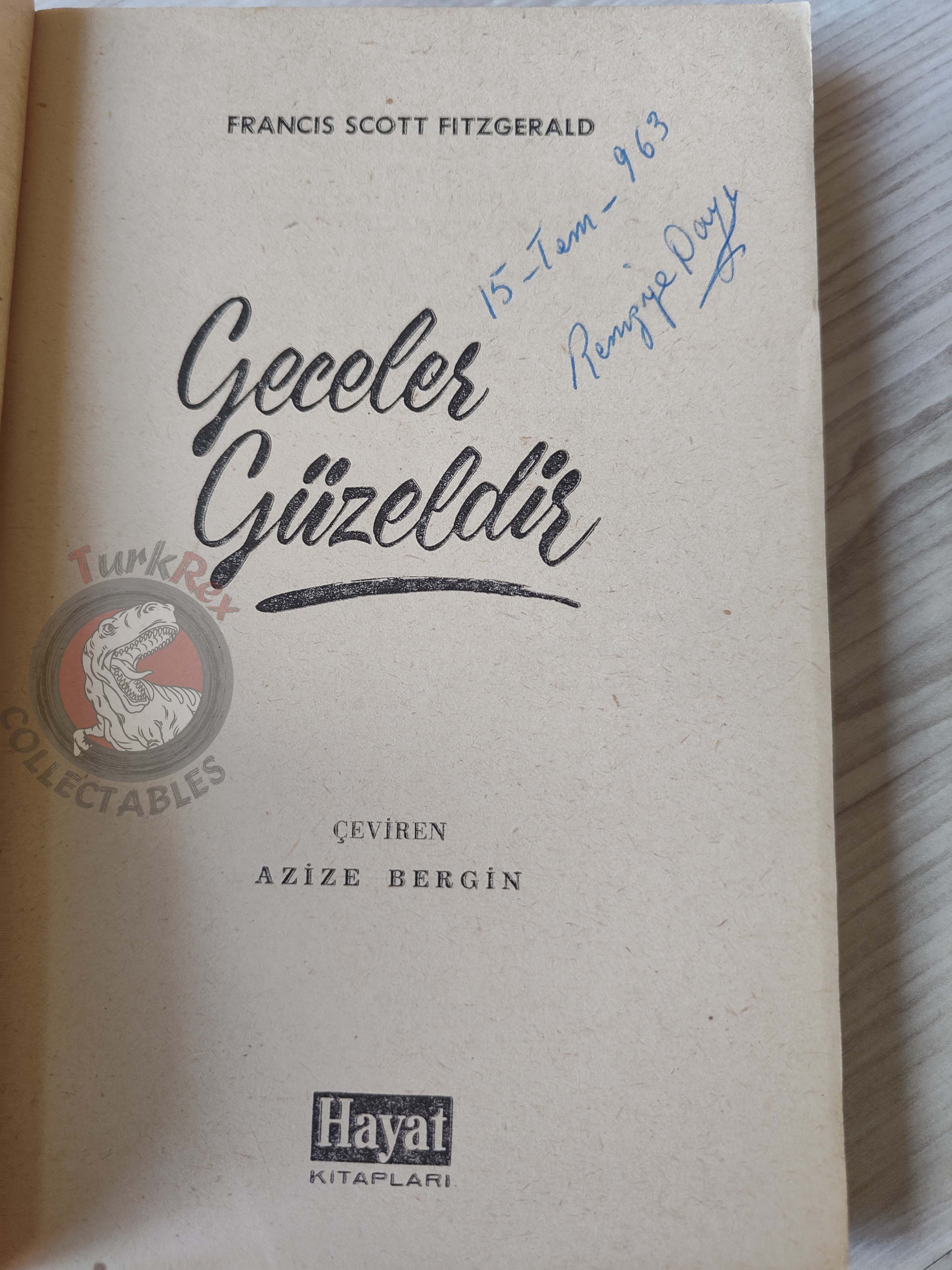F. Scott Fitzgerald  – Tender Is the Night 1962 1st Turkish Book Turkey