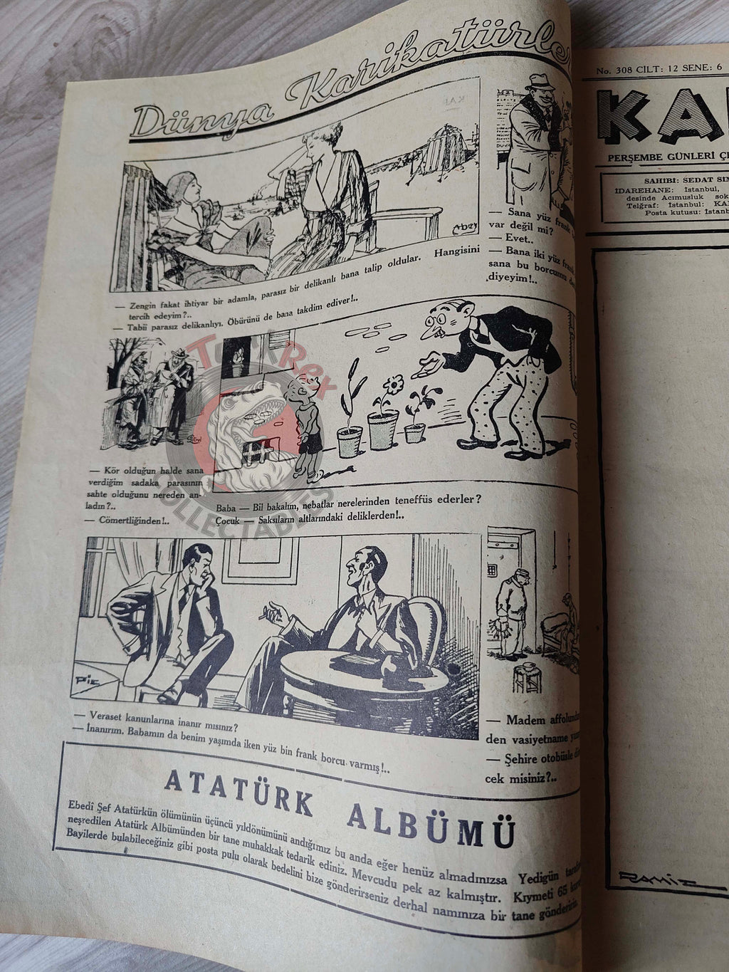 Karikatür 1941 Humor Magazine Turkish Turkey Napoleon’s Ghost German Soldier WW2 era Roosevelt