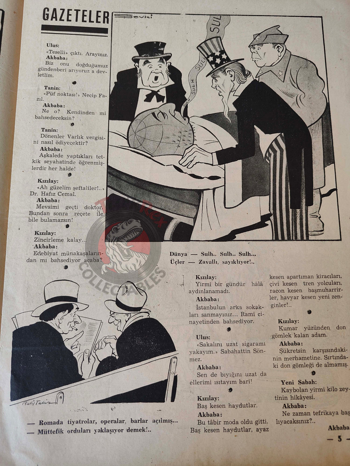 Akbaba 1943 Humor Magazine Turkish Turkey Germany Japan WW2 era China Churchill USA Uncle Sam