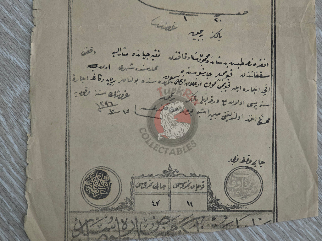 Ottoman 1881 Waqf Rental Certificate Jeweler’s Shop Takyeciyân Ankara Armenian Citizen Armenia
