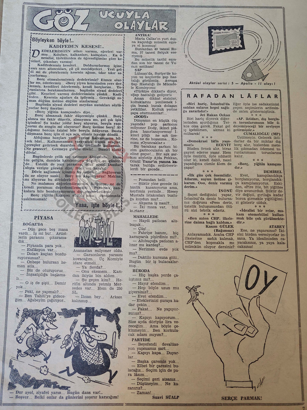 Akbaba 1969 Votes on the Moon: Apollo 11 Turkish Magazine Turkey Space 12 USA