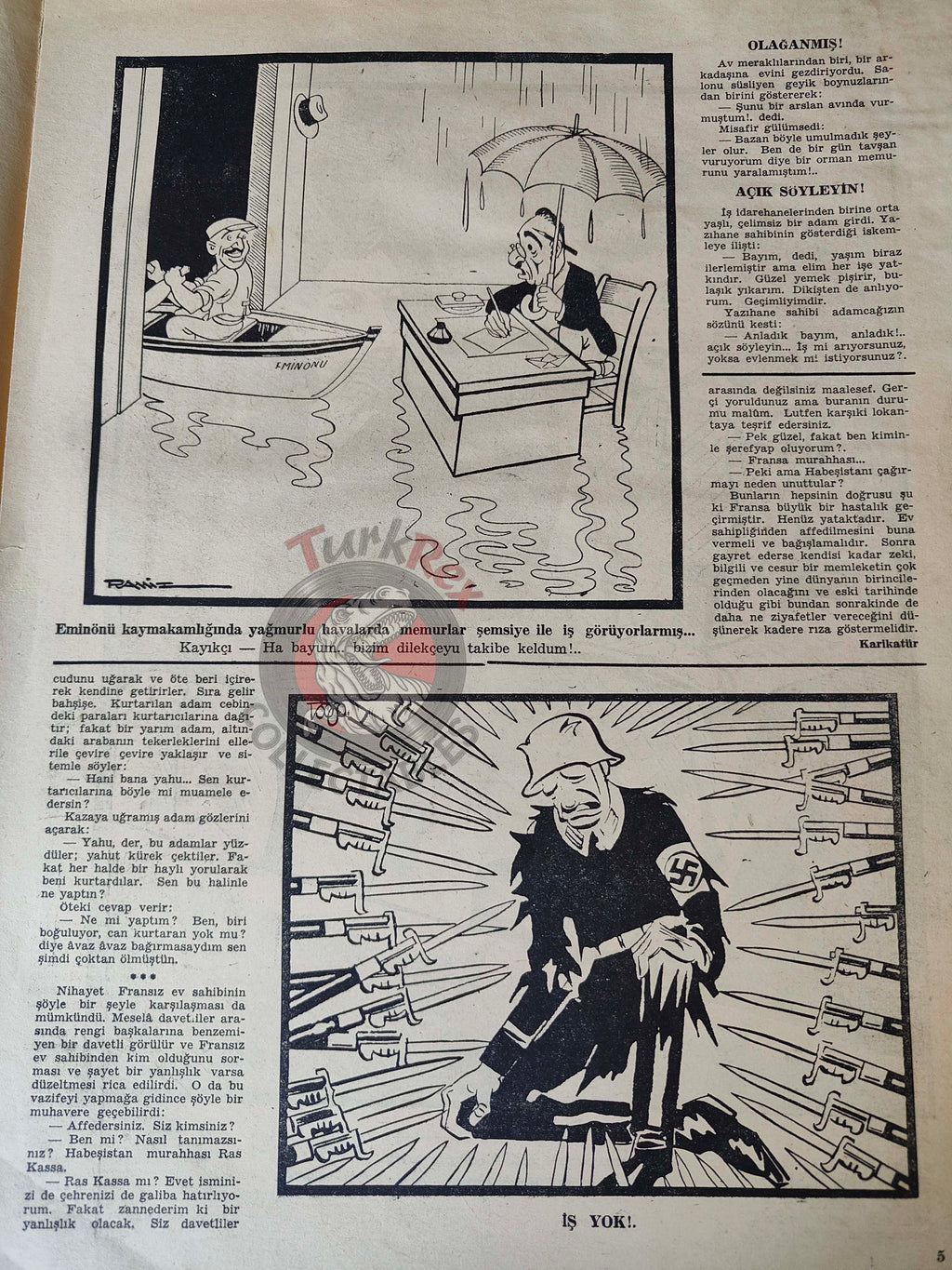 Karikatür 1945 Humor Magazine Turkish Turkey Winston Churchill France WW2 era German San Francisco Conference