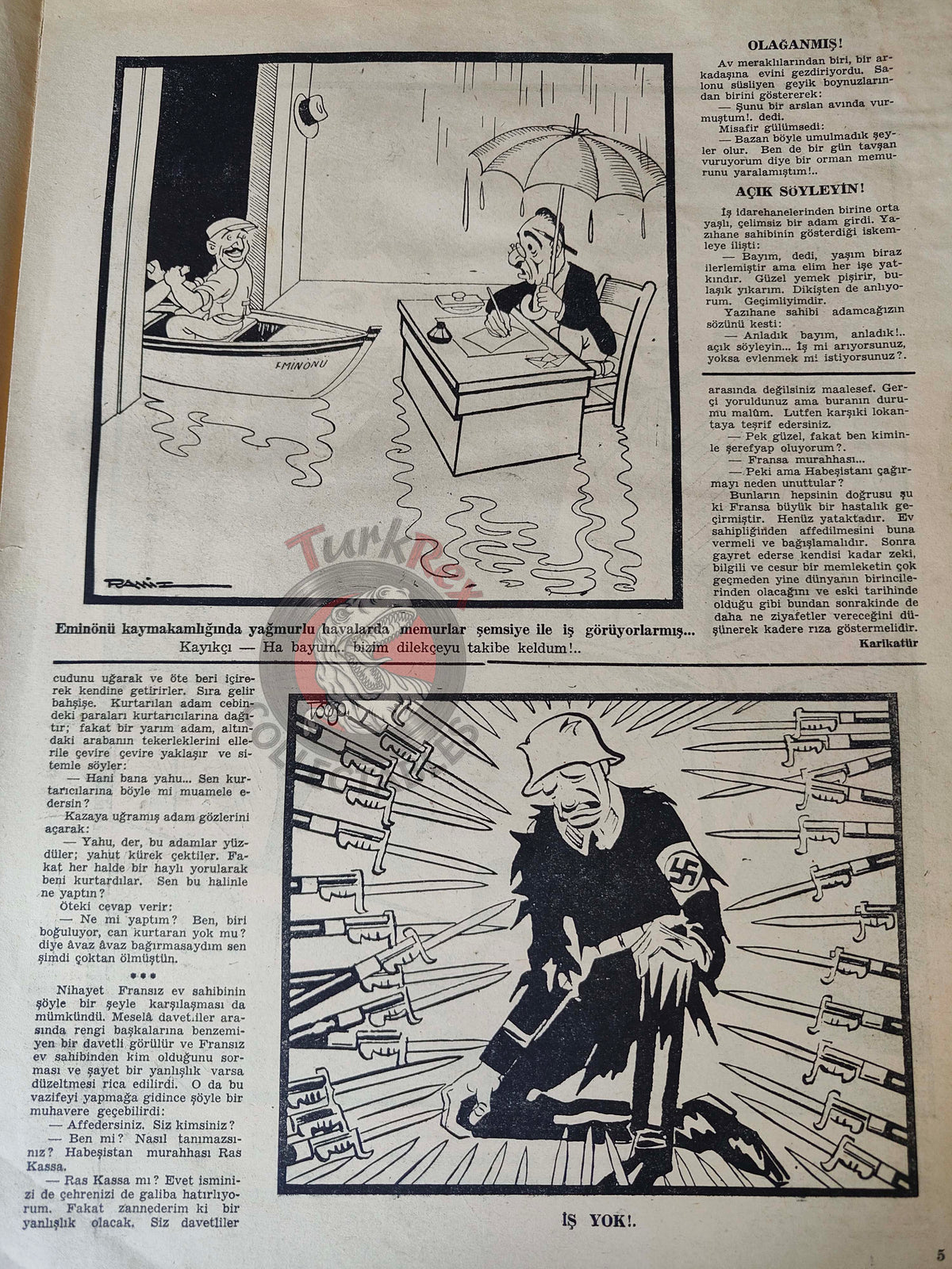 Karikatür 1945 Humor Magazine Turkish Turkey Winston Churchill France WW2 era German San Francisco Conference