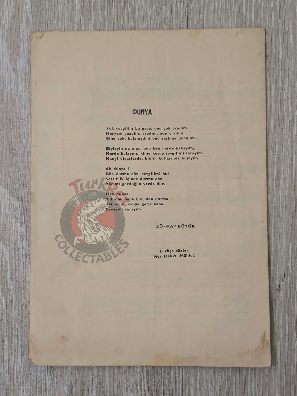 Gian Bruno – Il Mondo Turkish Vintage Musical Notes Sheet Turkey