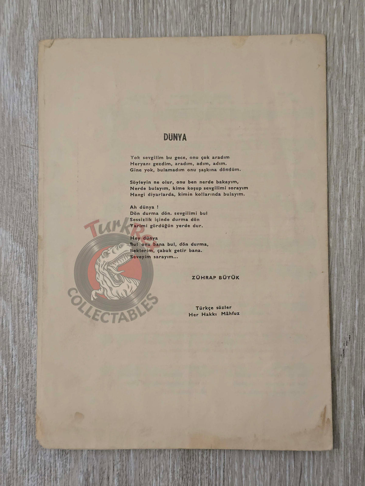 Gian Bruno – Il Mondo Turkish Vintage Musical Notes Sheet Turkey
