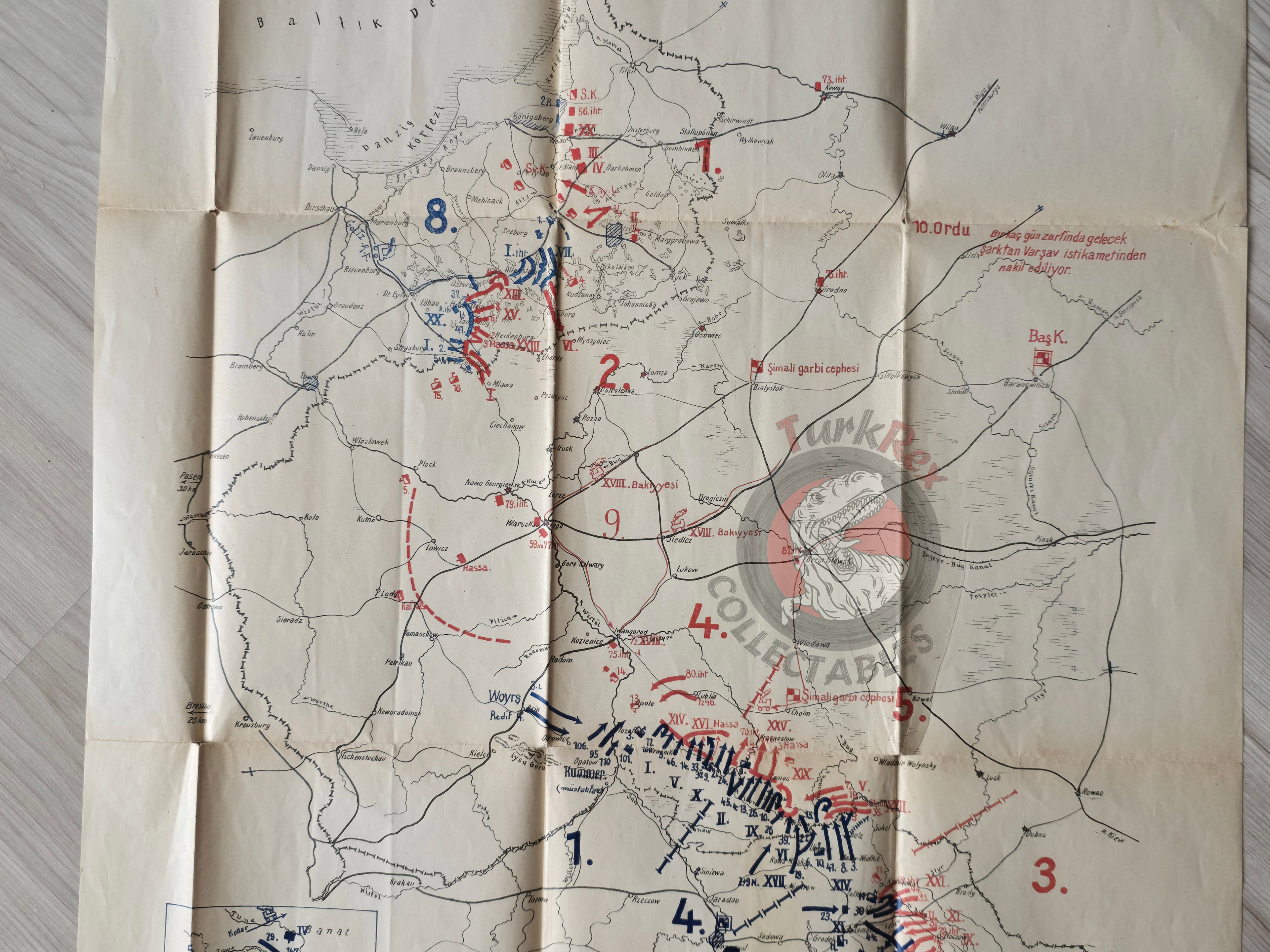 WW1 Eastern Front 1914 Turkish Military Map Gdańsk Bay Region Germany Russia 1990