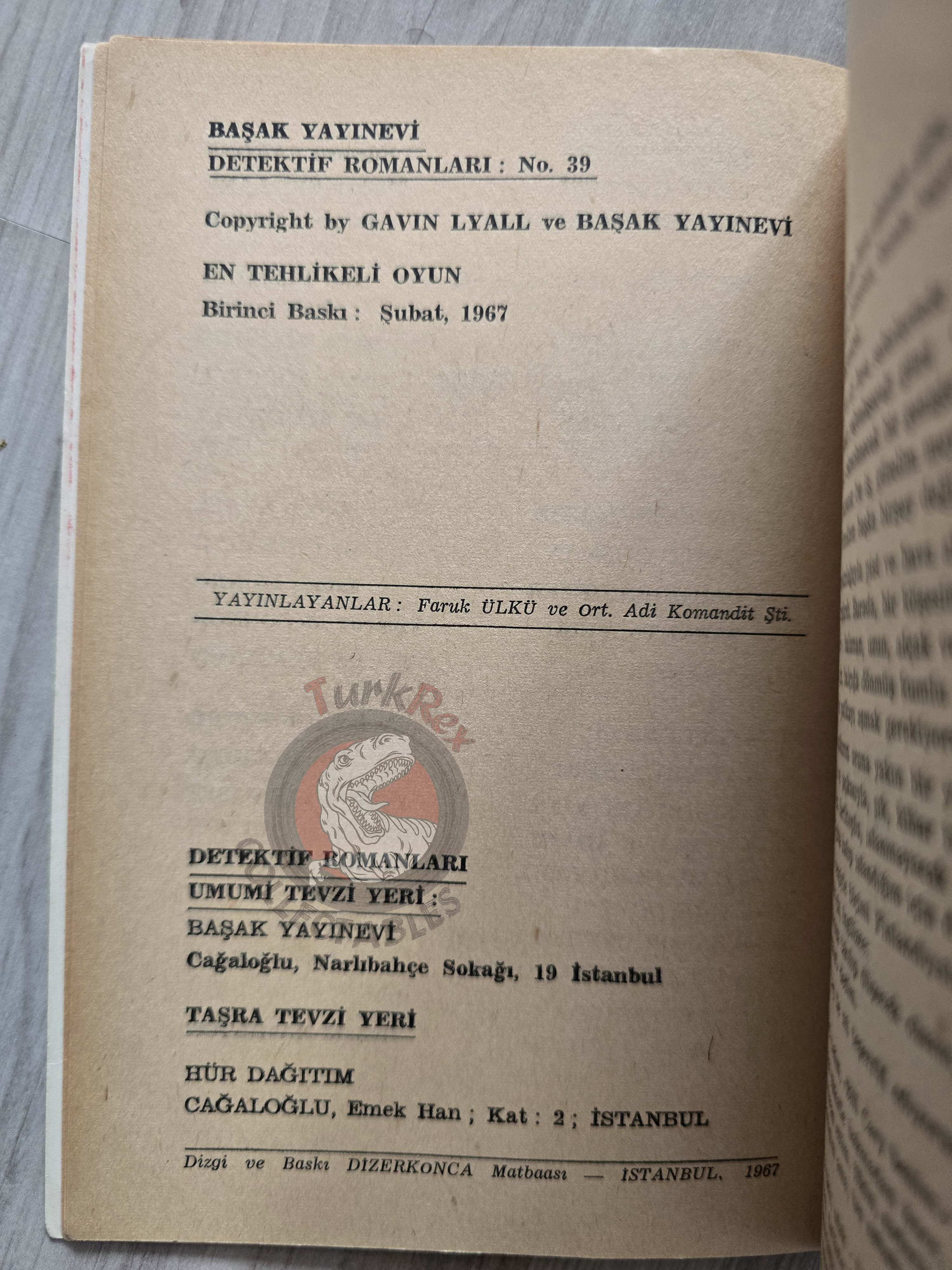 Gavin Lyall – The Most Dangerous Game 1967 1st Turkish Book Turkey