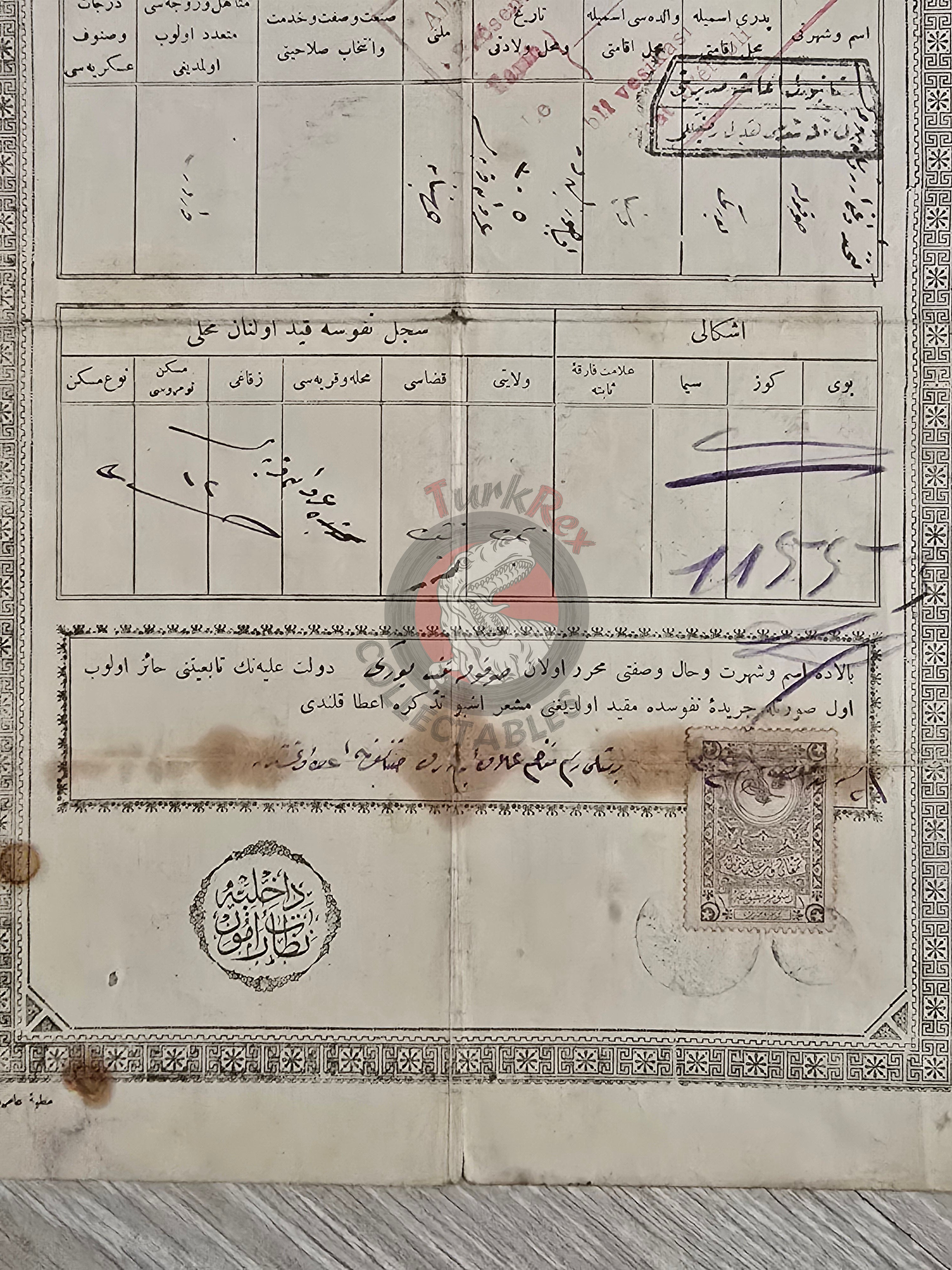 Ottoman Identity Document 1921 Niğde Greek Rum Citizen Greece with photo