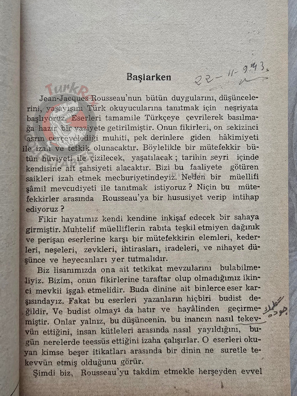 Jean-Jacques Rousseau – Discourse on the Sciences and the Arts 1942 Turkish Book Turkey