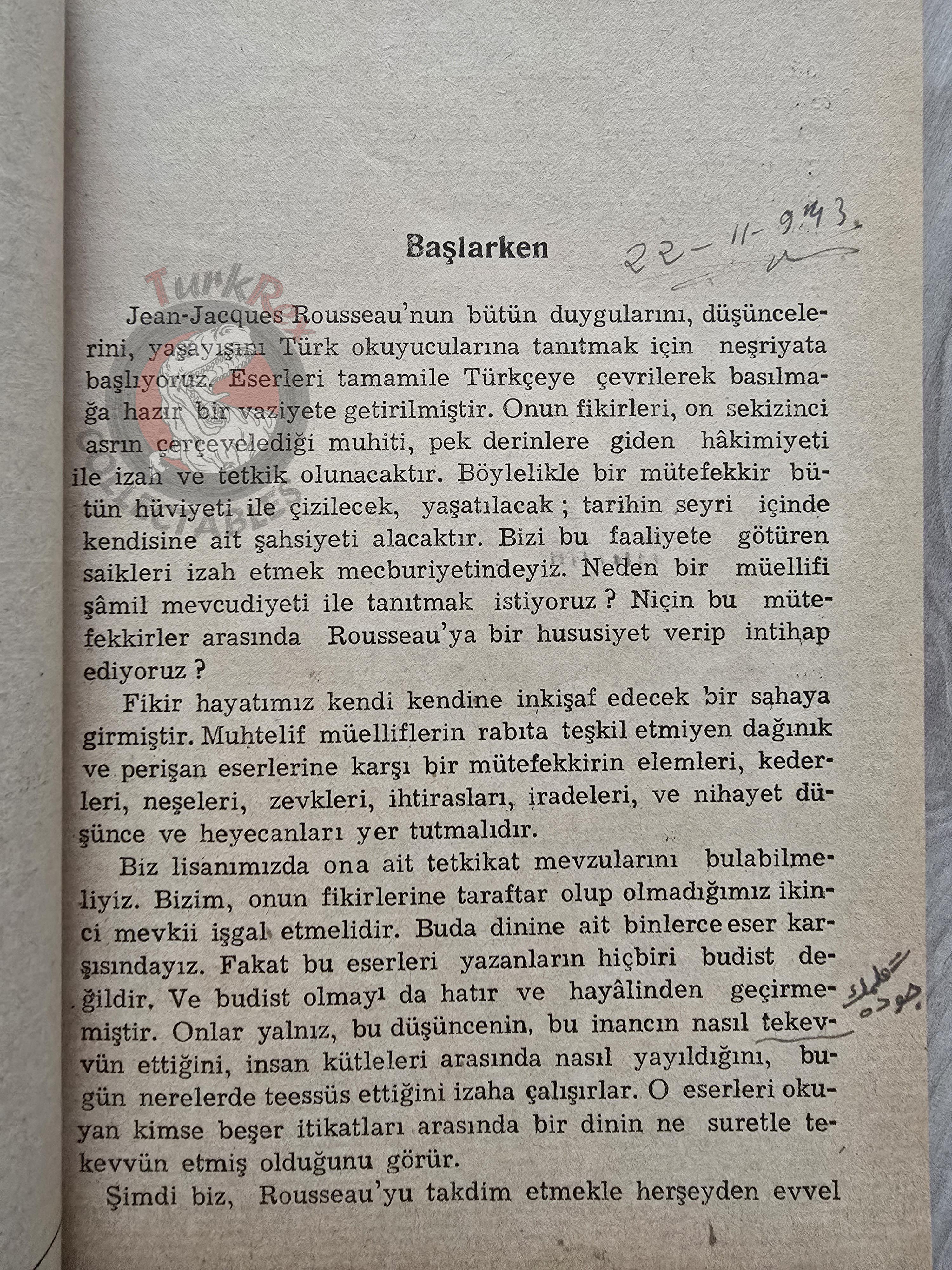 Jean-Jacques Rousseau – Discourse on the Sciences and the Arts 1942 Turkish Book Turkey