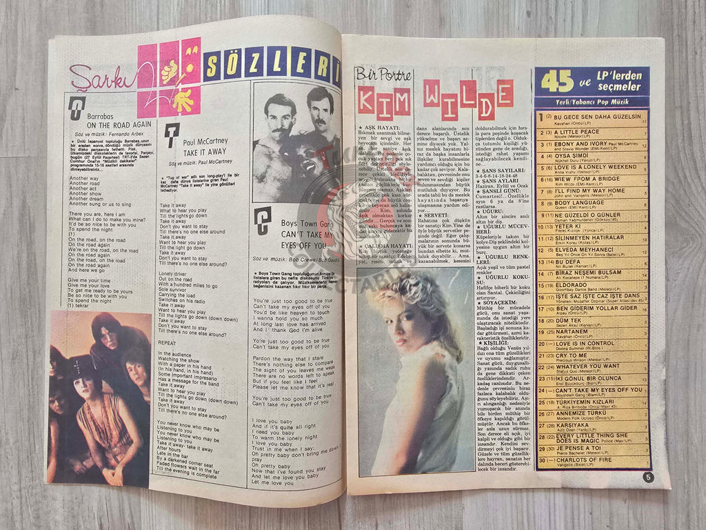 Hey Music World 1982 Paul McCartney Turkish Mag Turkey Beatles Kim Wilde Olivia Newton-John
