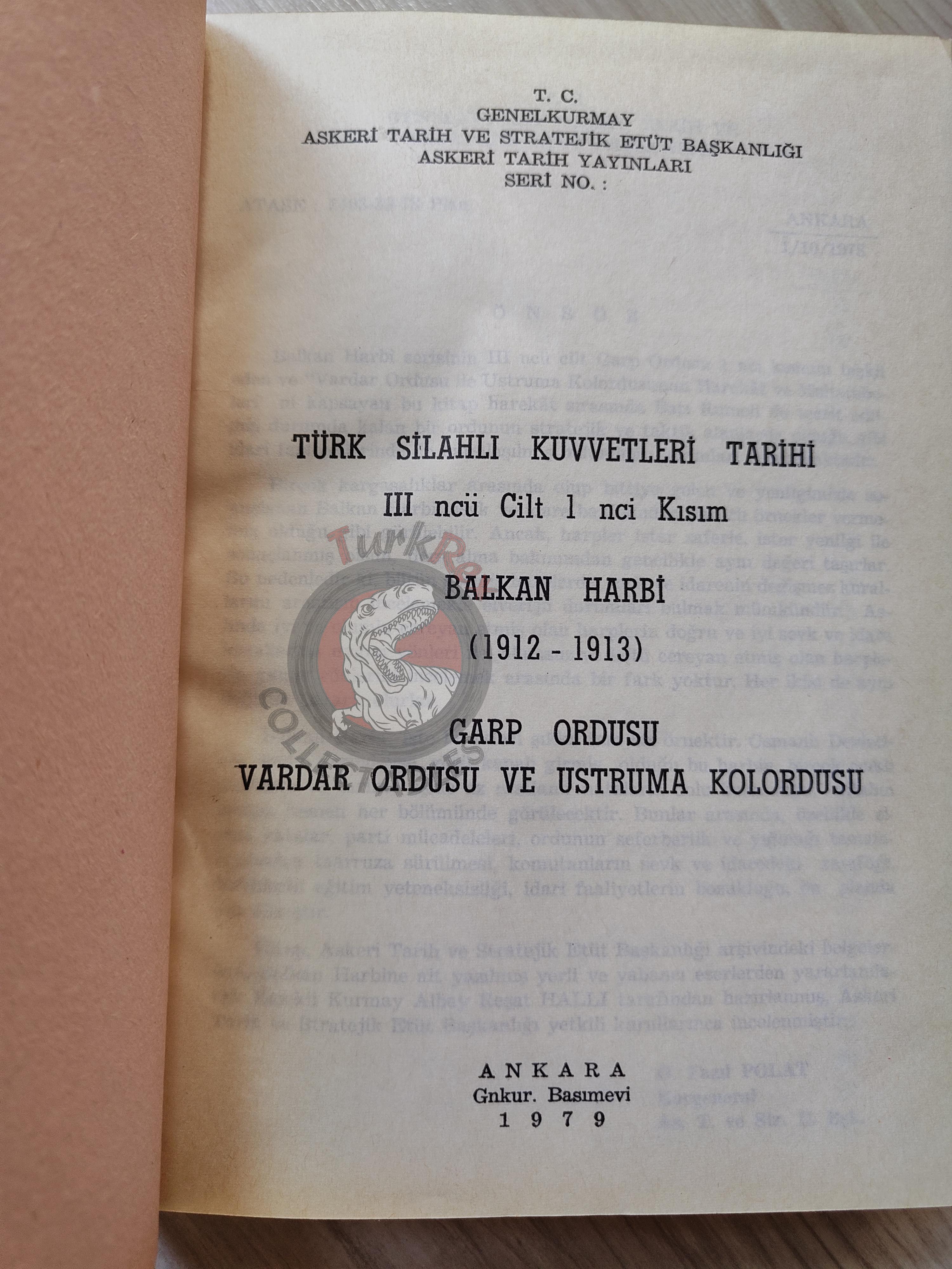 Balkan War Western and Vardar Army Ustruma 1979 Turkish Book Military Ottoman Empire Maps