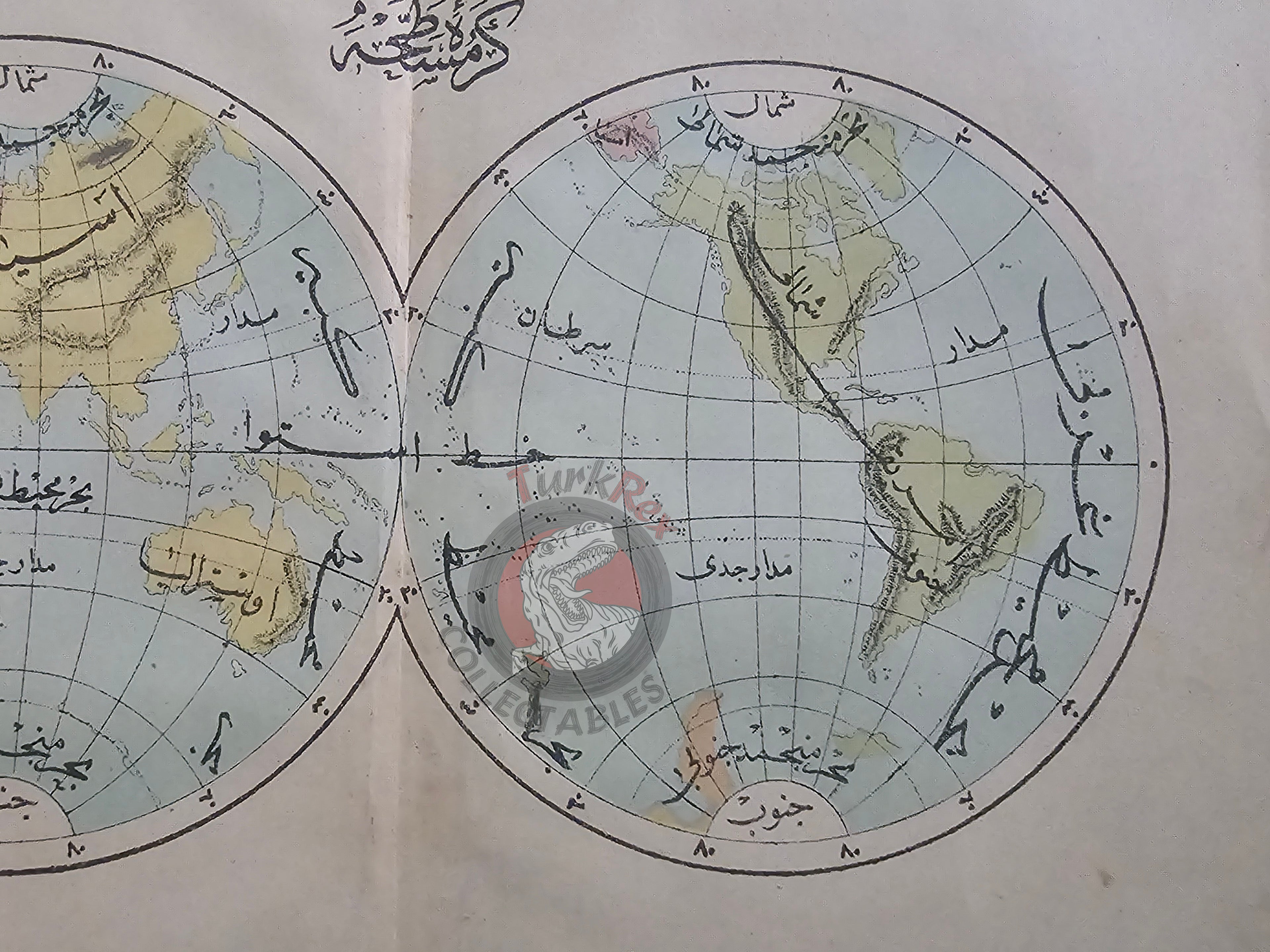 Ottoman Map of the World Hemispheres 1876 Ottoman Empire Continents Asia Europe