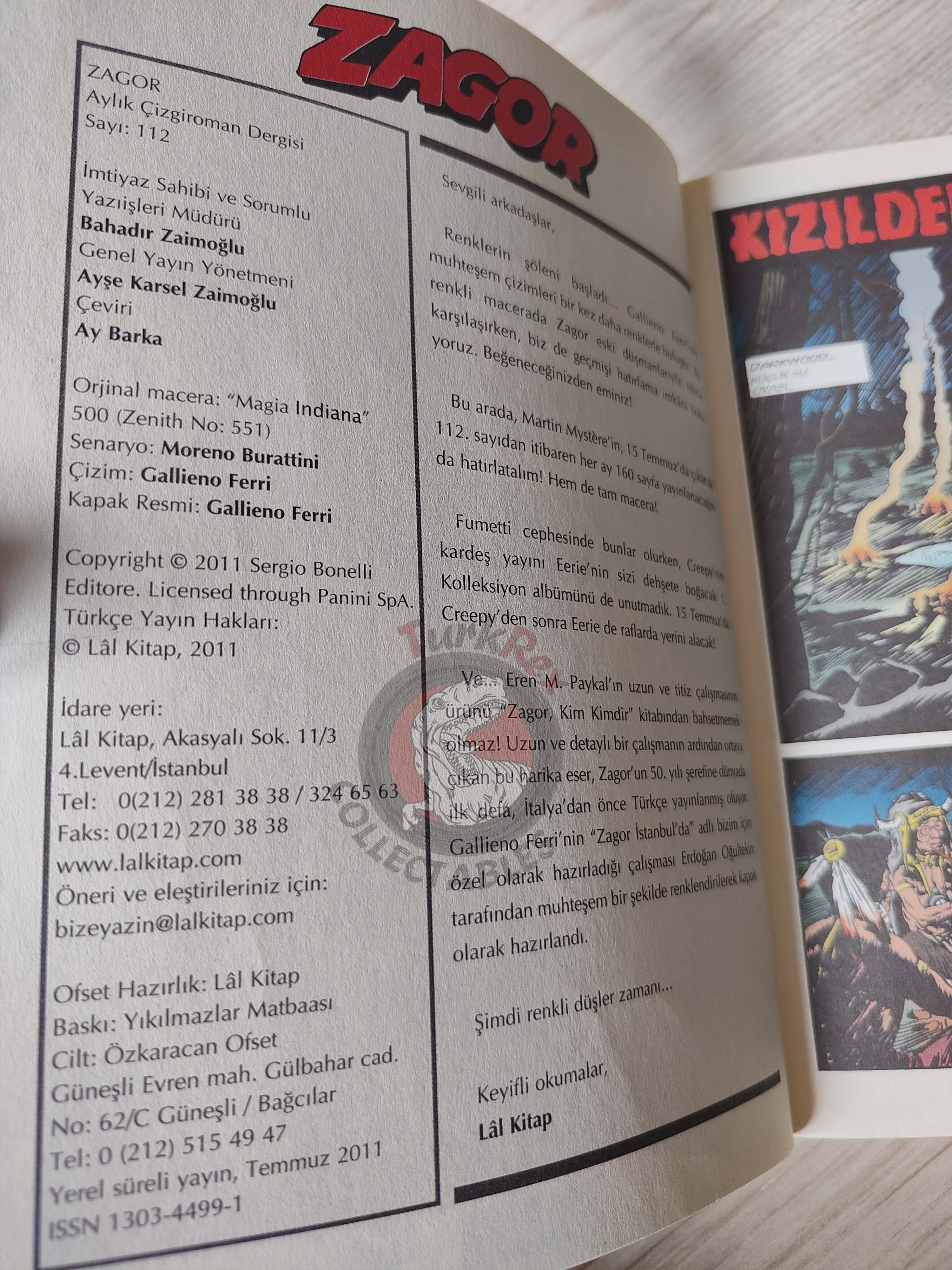 Zagor #112 2011 Magia Indiana Turkish Comic Turkey #500