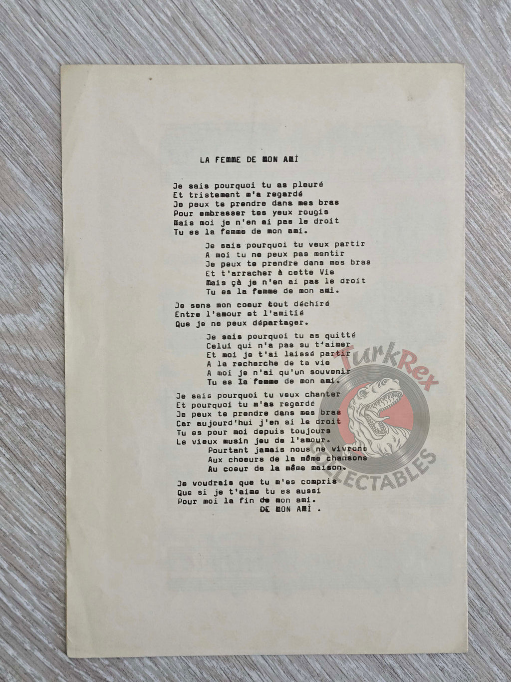 Enrico Macias – La Femme de Mon Ami Turkish Vintage Musical Notes Sheet Turkey Juanito