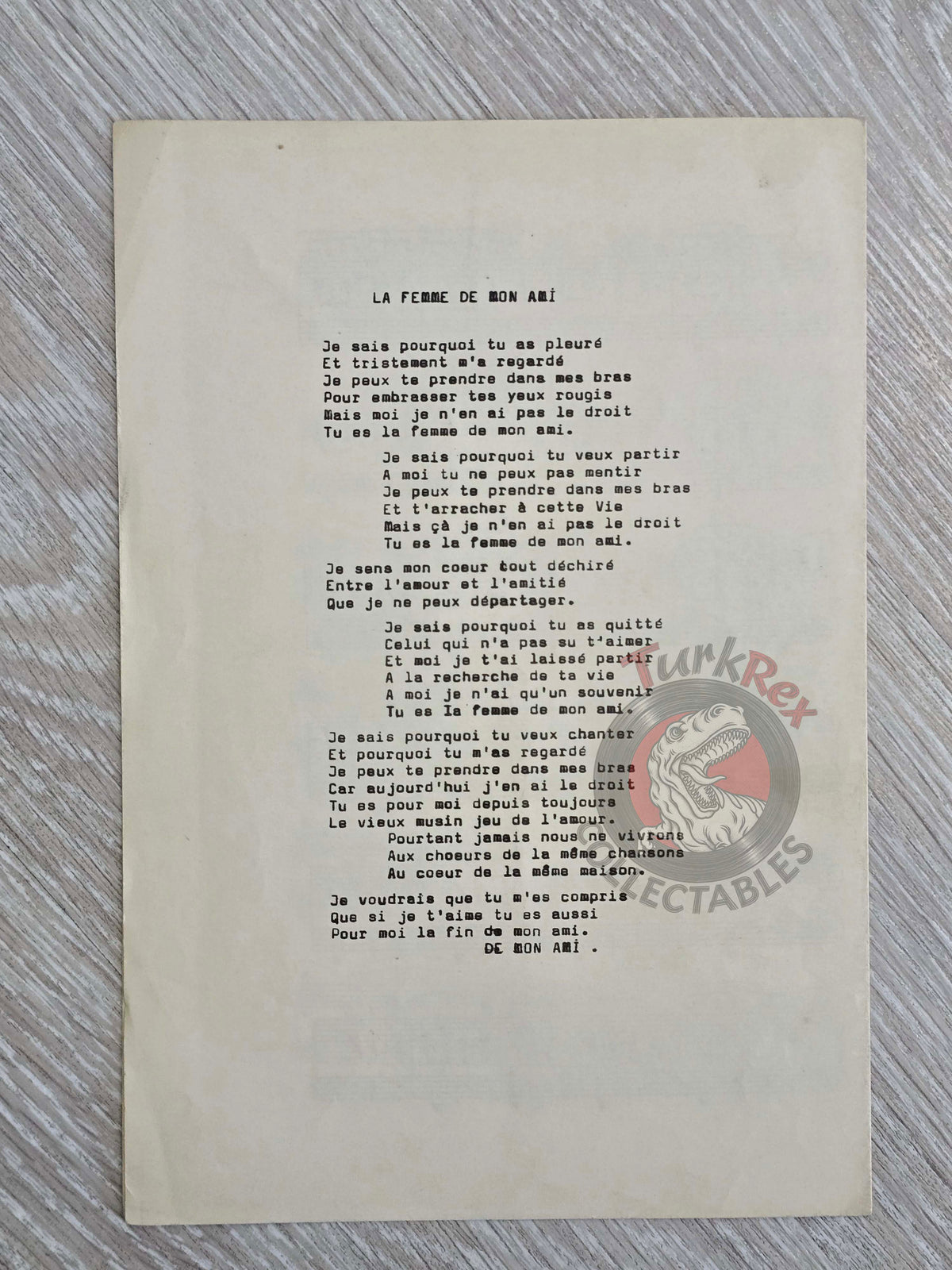 Enrico Macias – La Femme de Mon Ami Turkish Vintage Musical Notes Sheet Turkey Juanito