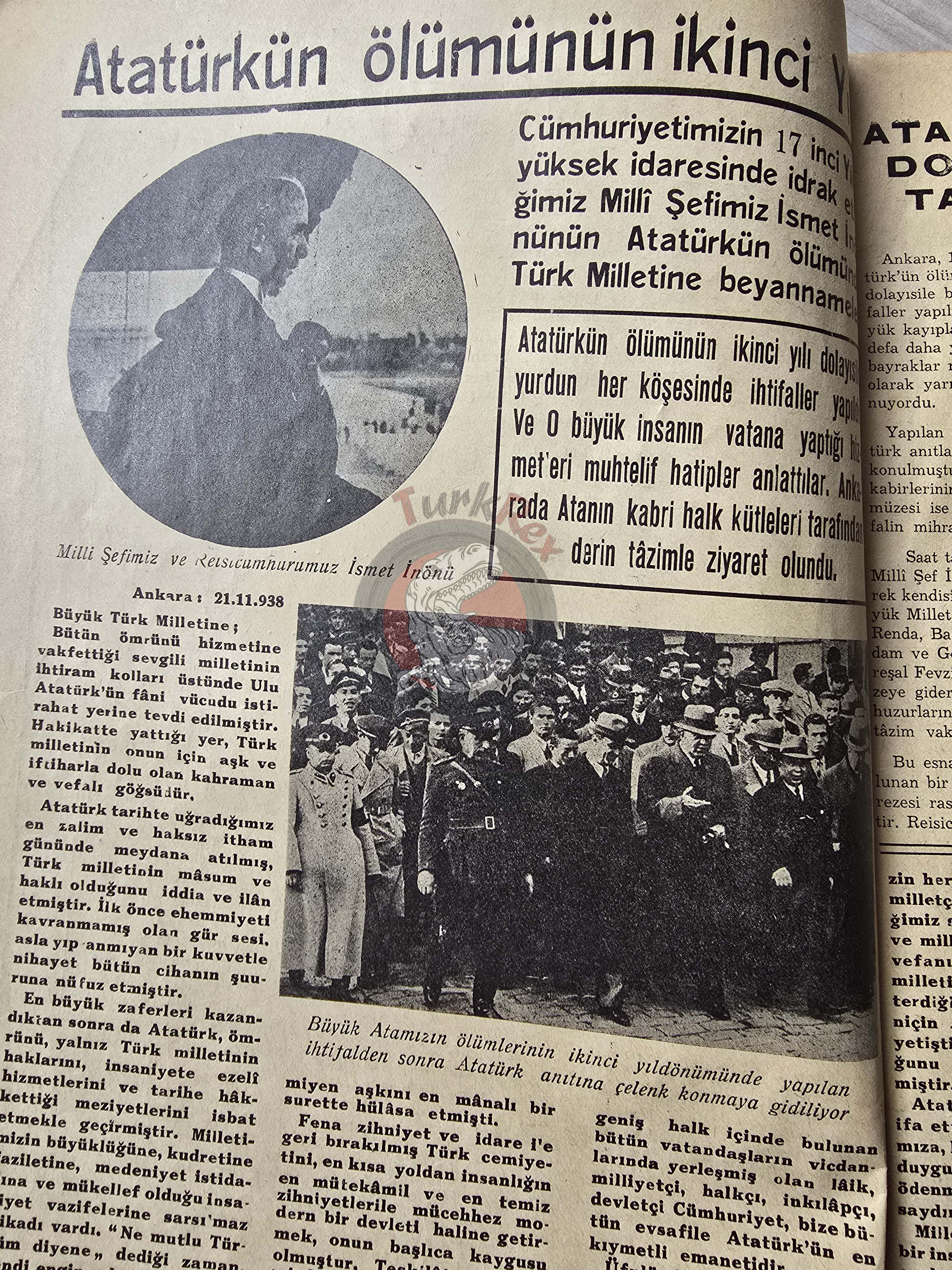 Second Anniversary of the Death of Mustafa Kemal Atatürk 1940 Turkish Mag Turkey